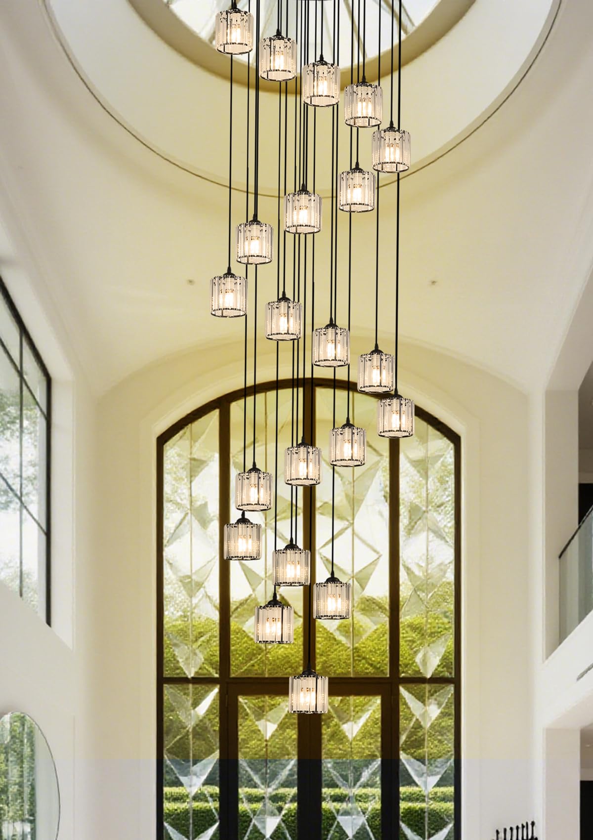 Meimond Long Chandeliers For High Ceilings Modern Crystal Pendant Light Raindrop Drop Lamp Hanging Flush Mount Lighting Fixtures For Spiral Staircase Foyer Entryway Living Room Black (21 Lights)