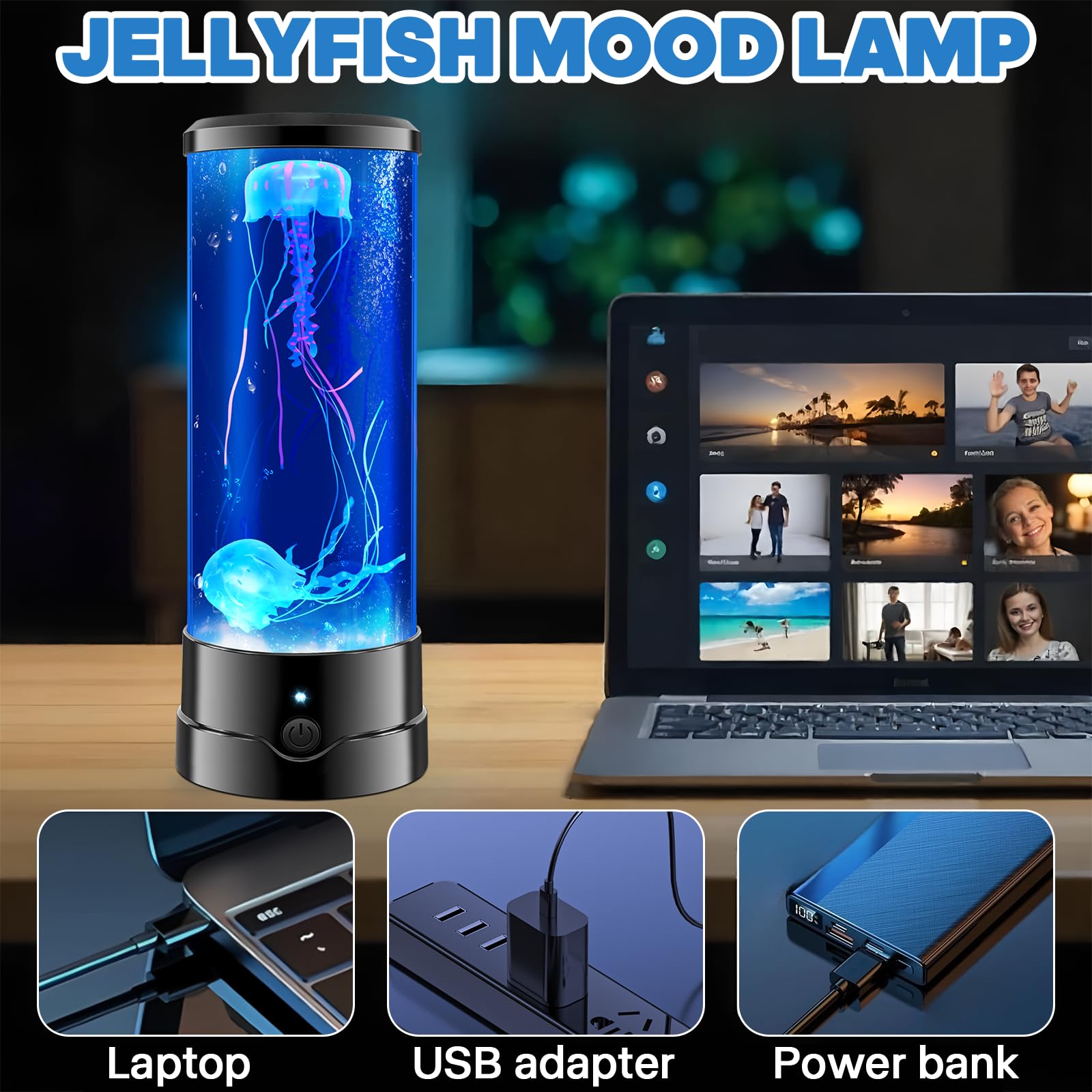 Osuke Jellyfish Lamp, USB Powered Night Light with Remote Control, 17 Colors, Large, Plastic