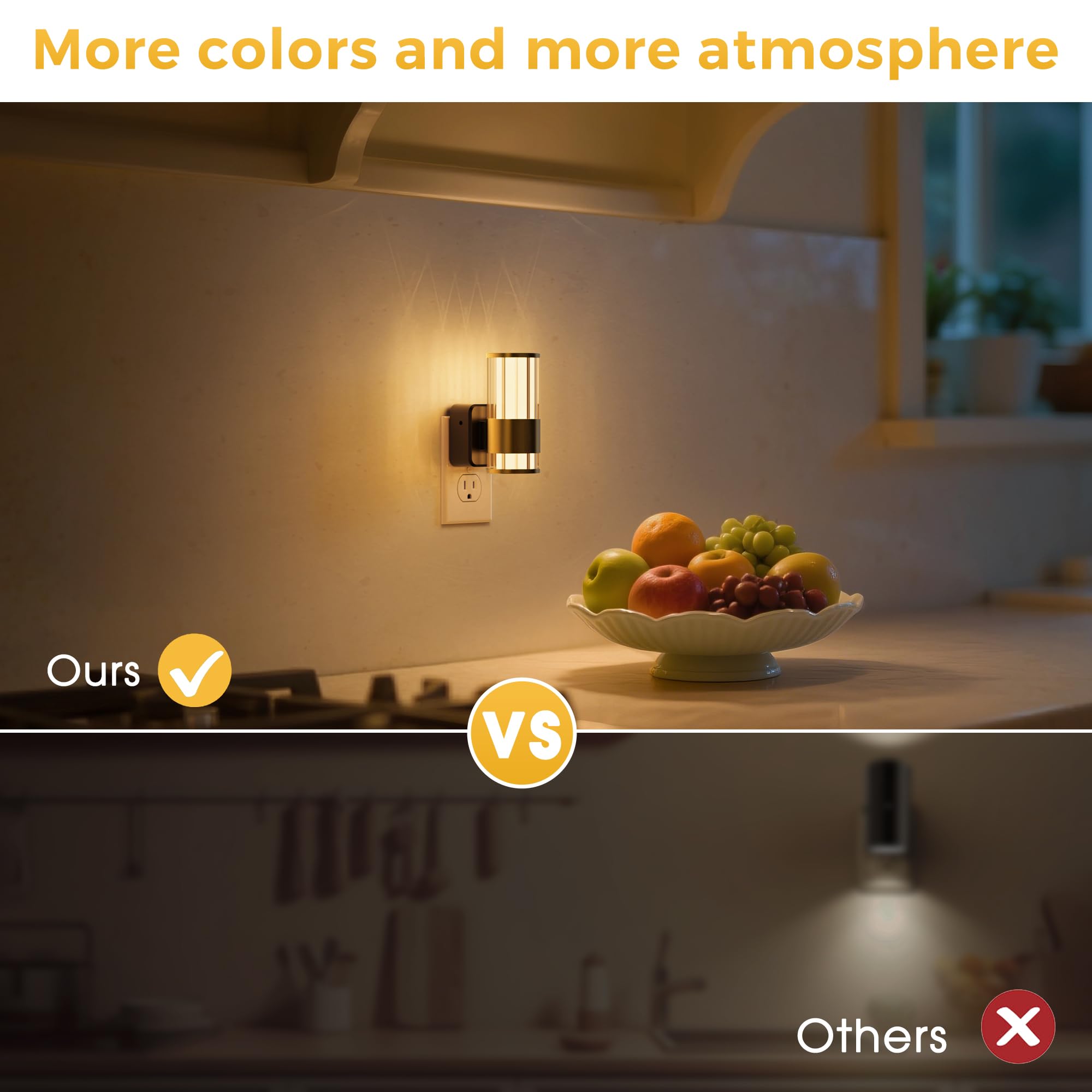 L LOHAS LED Night Light, Dimmable Plug-in with Auto Light Sensor, 0-100LM, 2 Pack, Gold Ring-3000K Stripe, Model A-GY22502