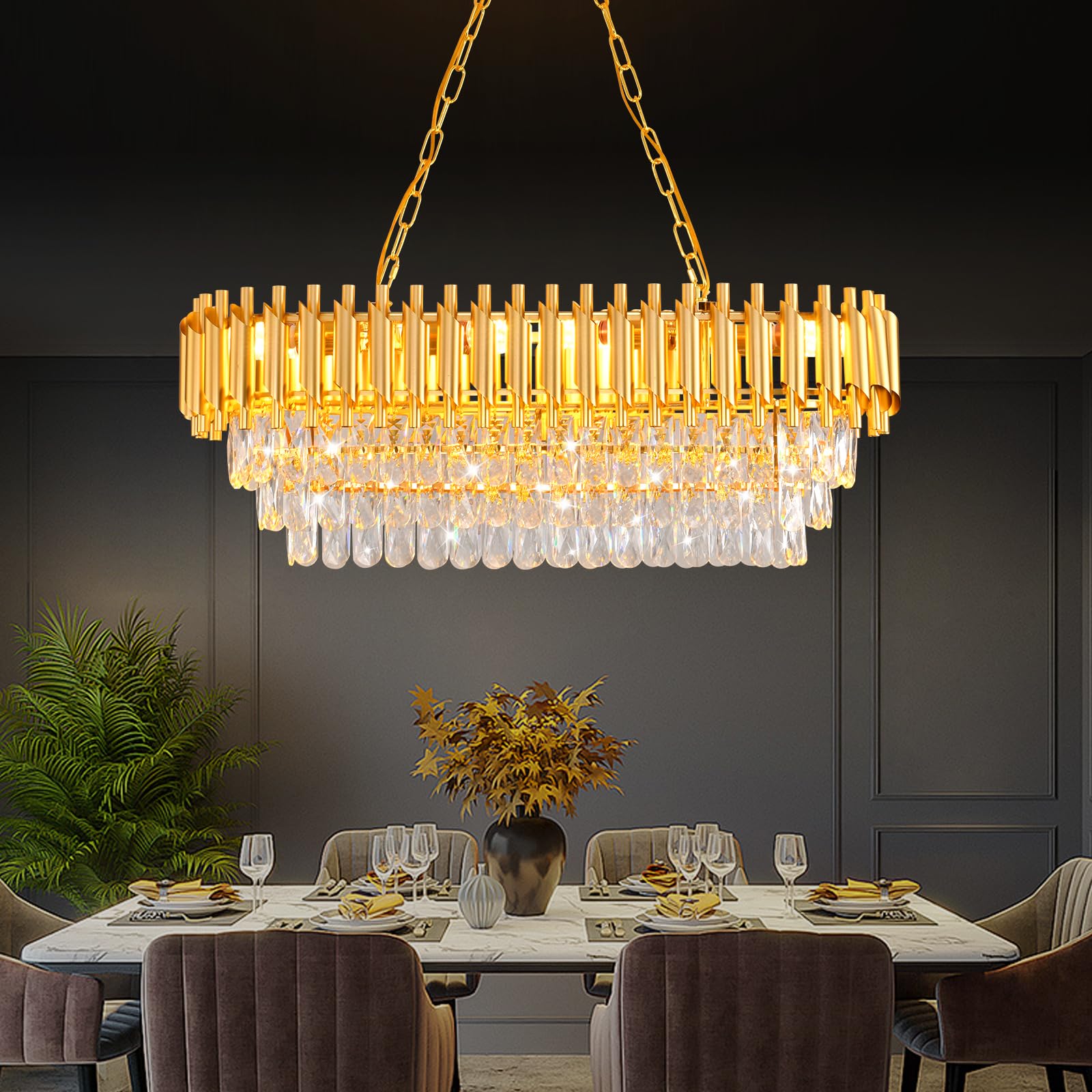 AKDXIRUN Modern Crystal Chandeliers for Dining Room 8-Light Gold Crystal Chandelier Living Room Oval Contemporary Ceiling Hangin