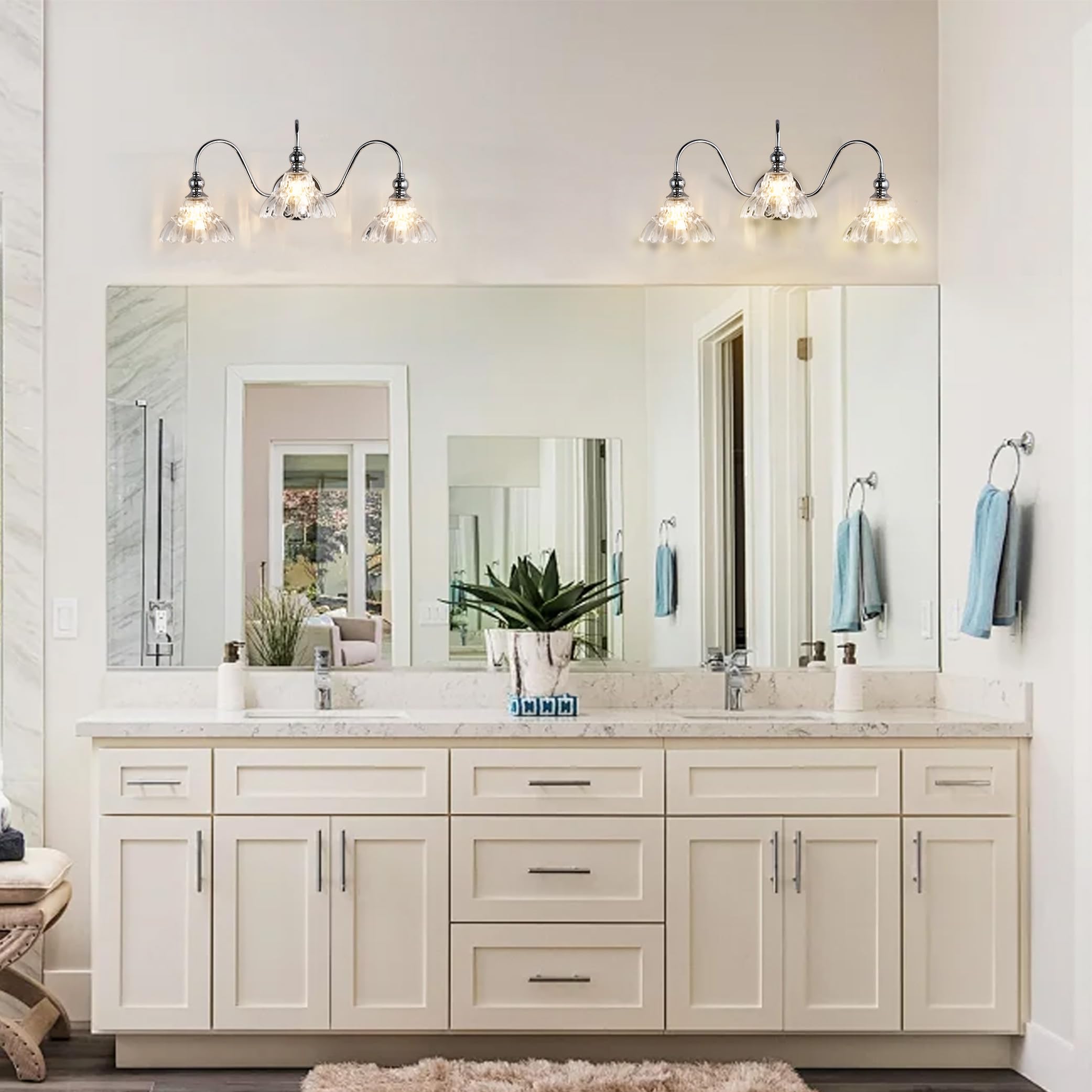 Tlolgt Chrome Bathroom Vanity Lights Modern Crystal Vanity Lighting Fixtures 3-Lights Bathroom Lights For Bathroom Bedroom Kitchen Living Room Dining Room