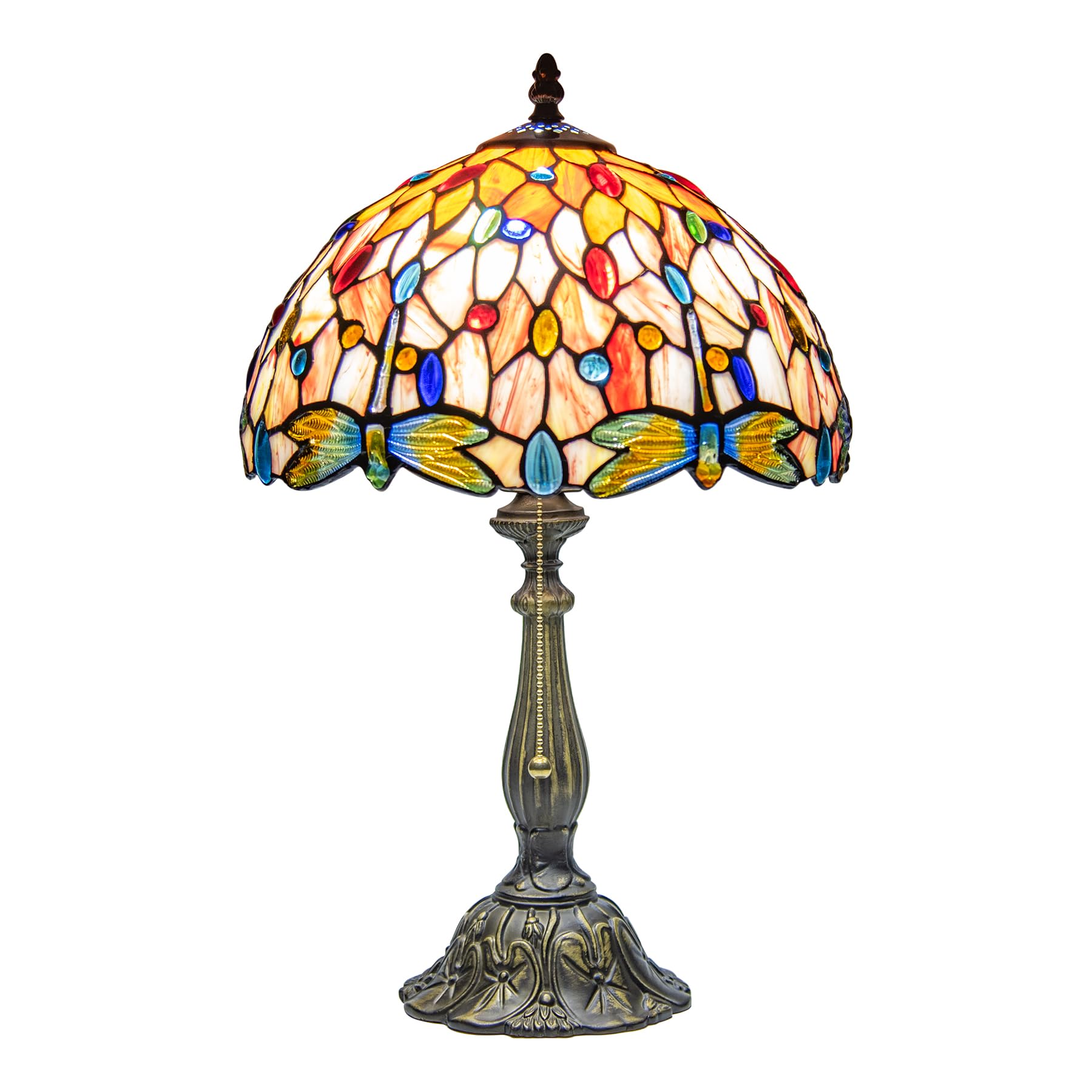 GILGGAK Tiffany Style Table Lamp Vintage Dragonfly Stained Glass Desk Lamp for Bedside Reading Bedroom Living Room Entry Home Of