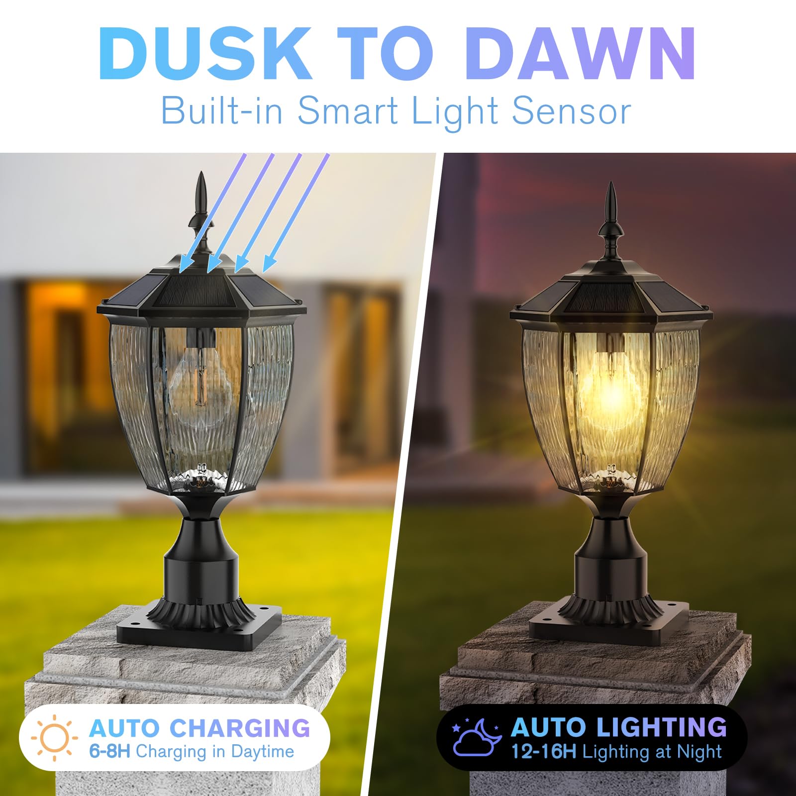 Jandov Solar Post Lights - 17.3'' Waterproof Outdoor Lamp, Remote Control, 2700K Warm White, Black, Model Jandov-M05-06