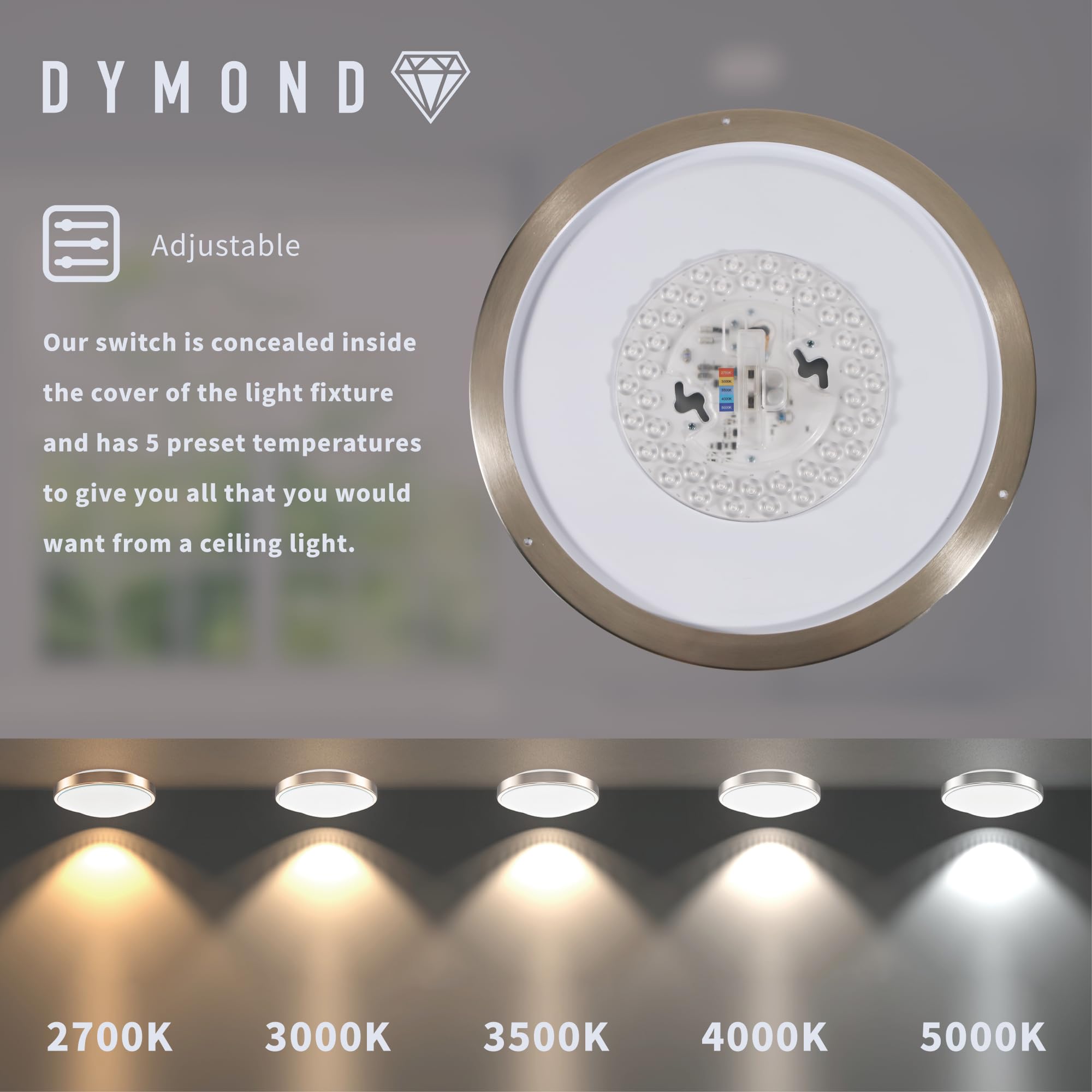 Dymond 11&quot; Led Flush Mount Ceiling Light Dimmable Adjustable Switch Color Temperature 5 Cct Warm To Cool White 2700K/3000K/3500K/4000K/5000K Selectable (11 Inches)
