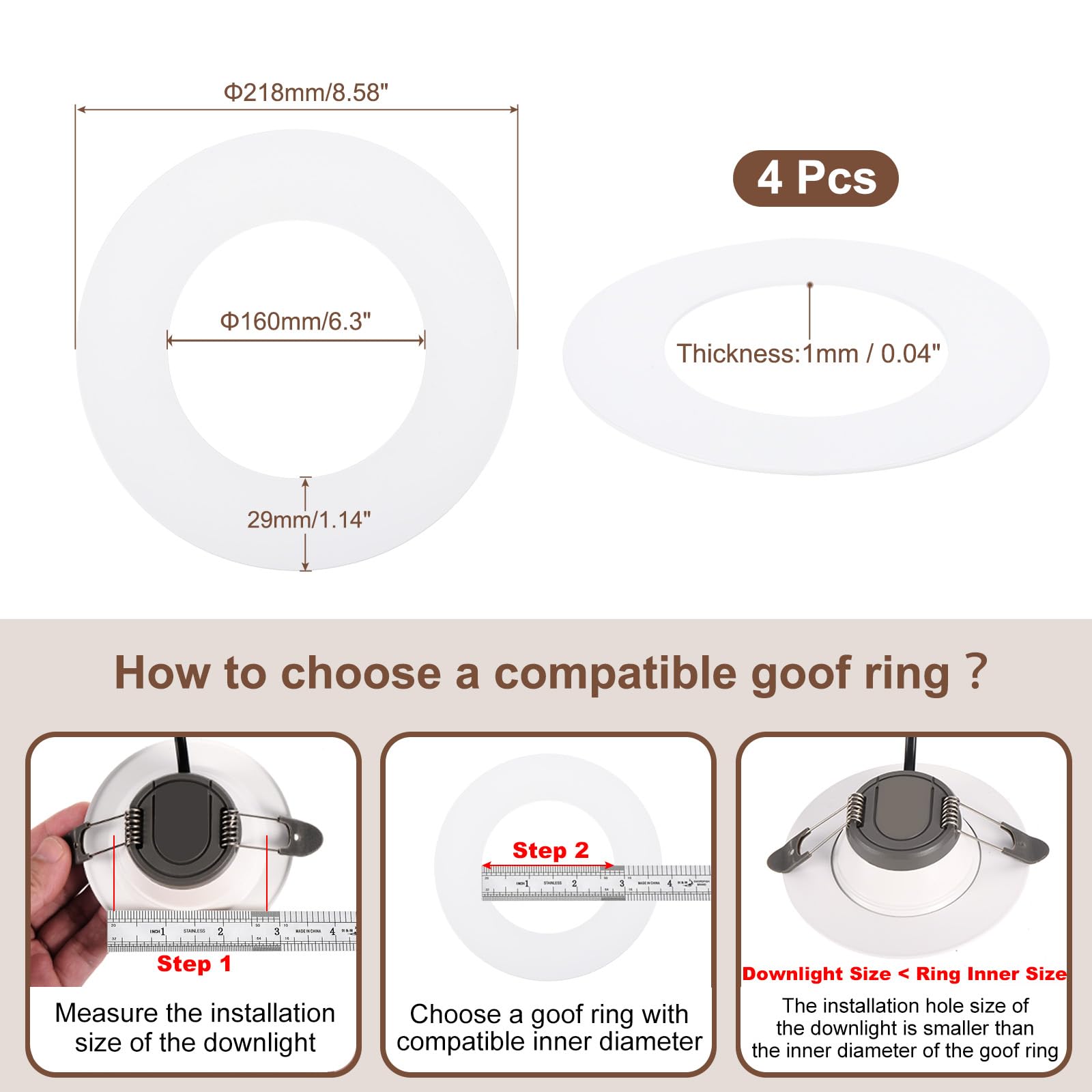 Awclub Black Goof Trim Ring For 6 Inch Recessed Cans Downlights For Ceiling Light Fixtures, 4 Pack 6.3-Inch Inner Diameter, 8.5-