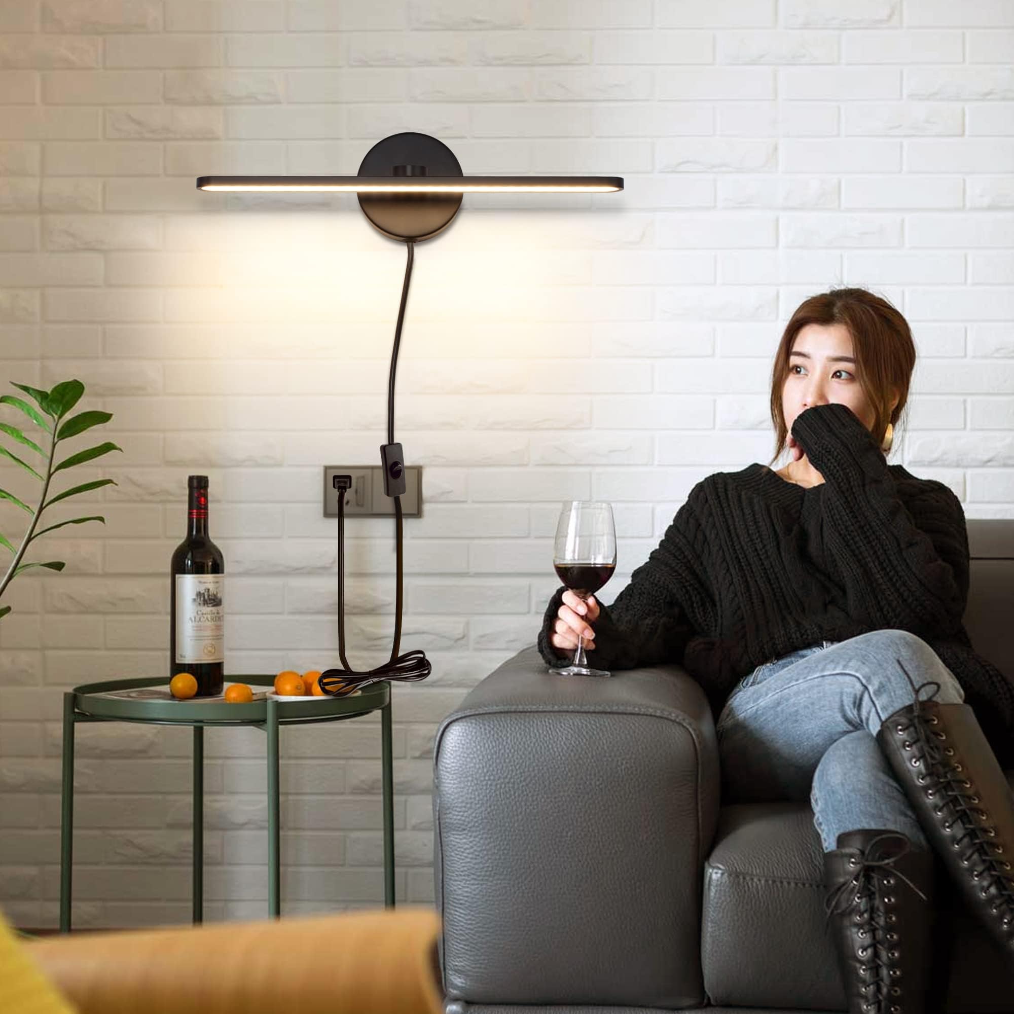 Mantolite Led Vanity Lighting Fixtures, 15.75 Inch Wall Mounted Plug In Light Fixtures, Bathroom Over Mirror Lamp Modern Home Wall Picture Lamps Sconces, 12W 3000K Black Make-Up Mirror Front Lamps