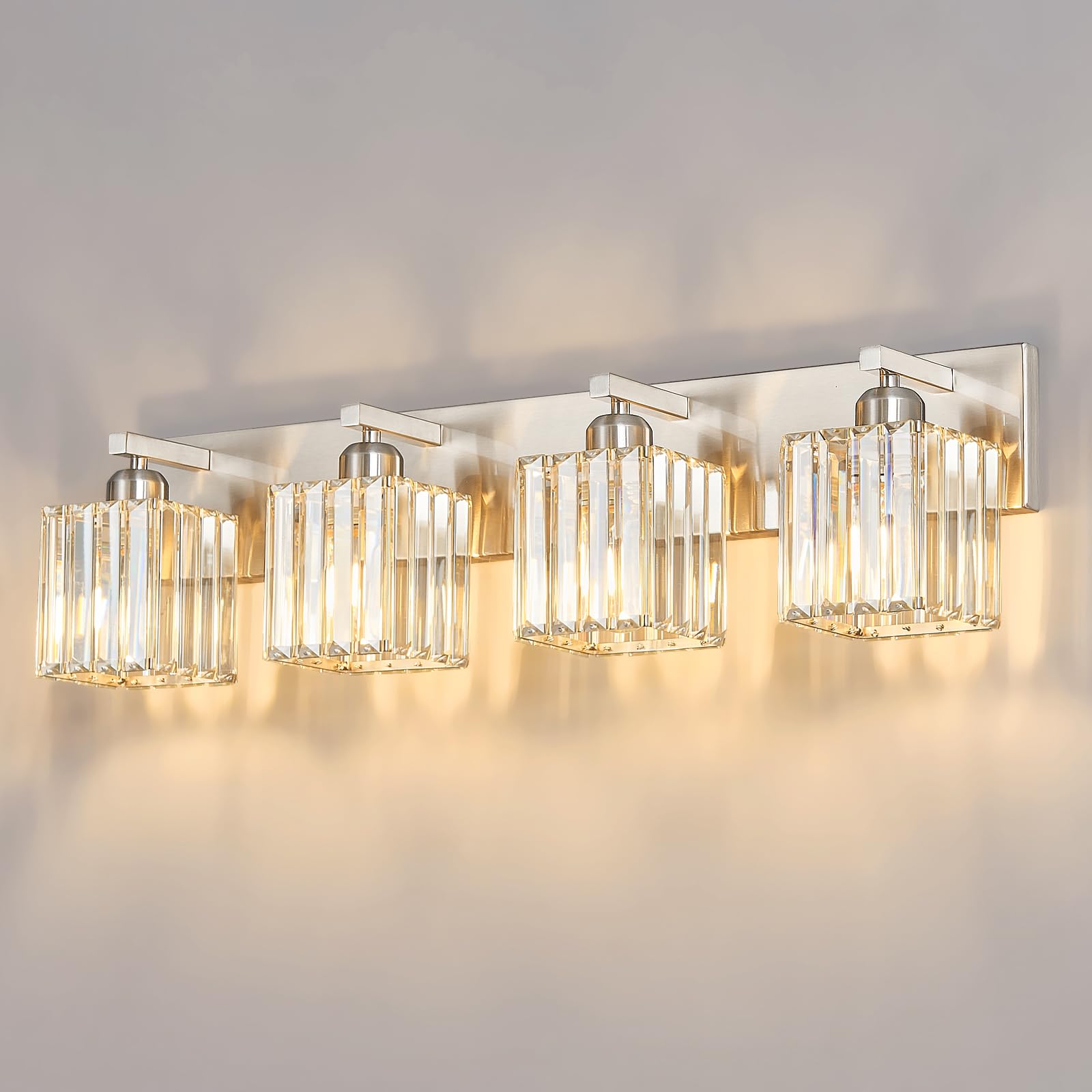 FDPBY Modern Vanity Light 4-Lights Brushed Nickel Vanity Light Crystal Bathroom Wall Light Bathroom Light Fixtures