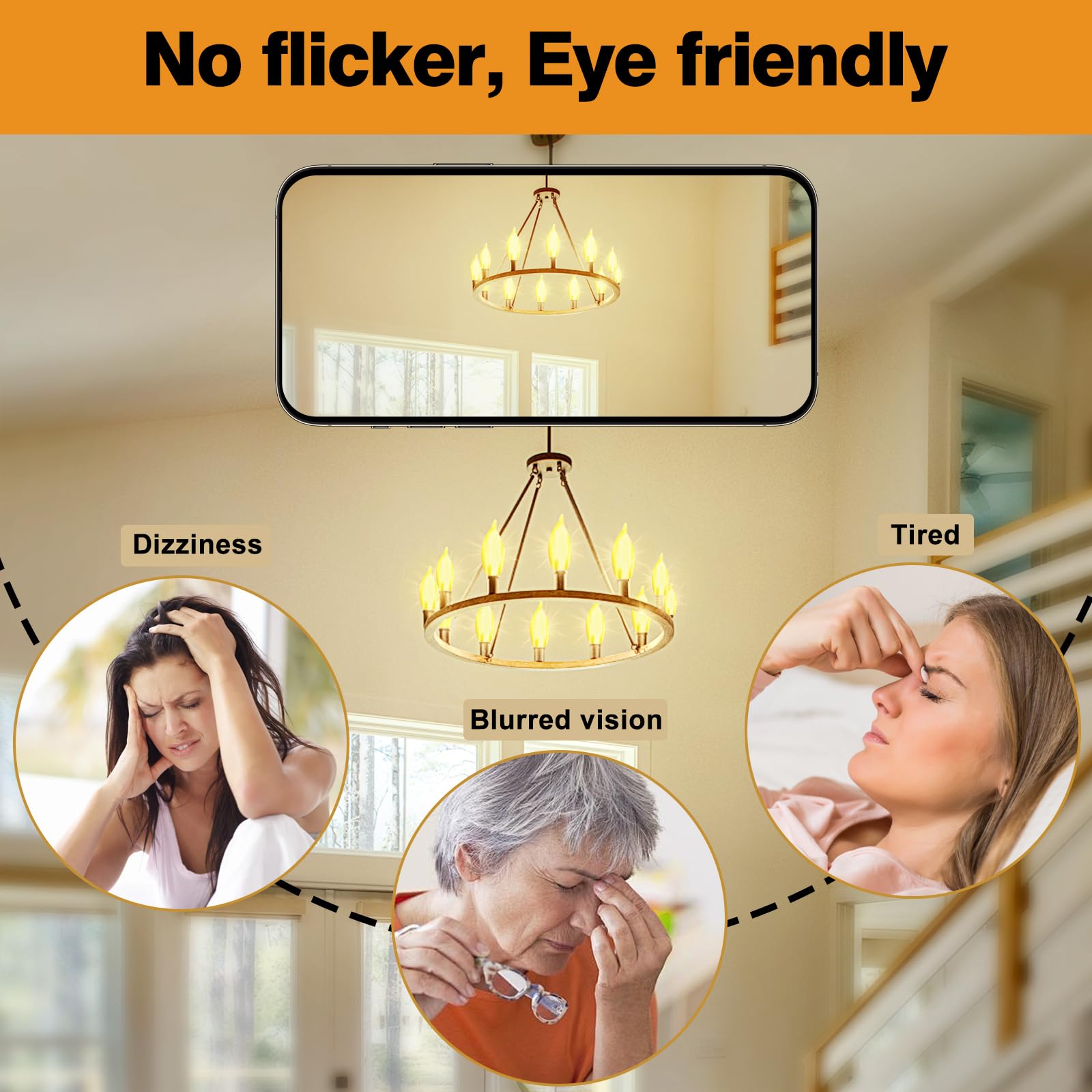 12 Pack Dimmable Candelabra Led Light Bulbs, 40W Equivalent 2700K Soft Warm White, Ca10 Clear Glass 4W Light Bulbs, E12 Vintage