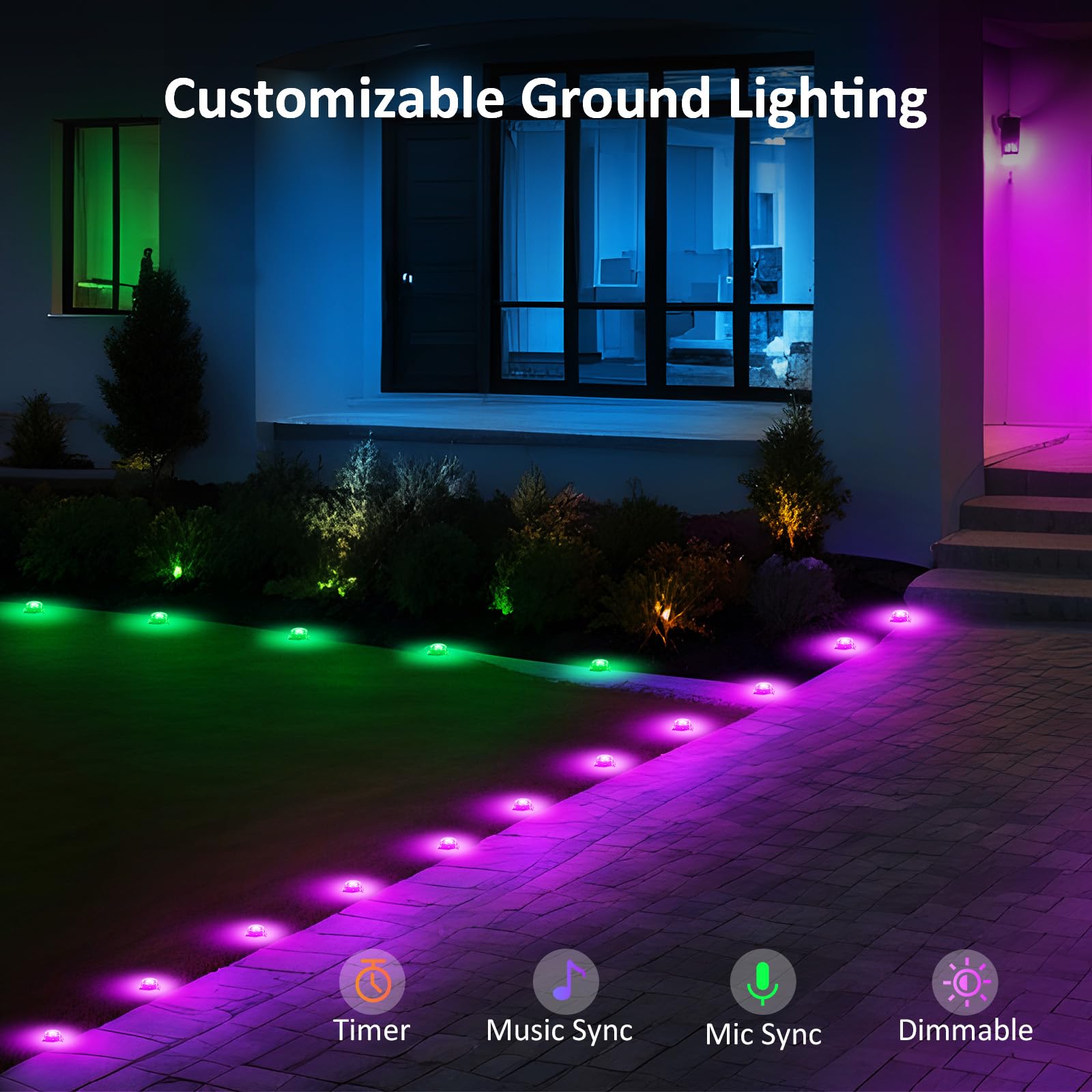 IVRICH 200FT Outdoor Ground Lights, Smart RGB Pathway Lights with APP/Remote Control, IP68 Waterproof, Music Sync, Timer Functio