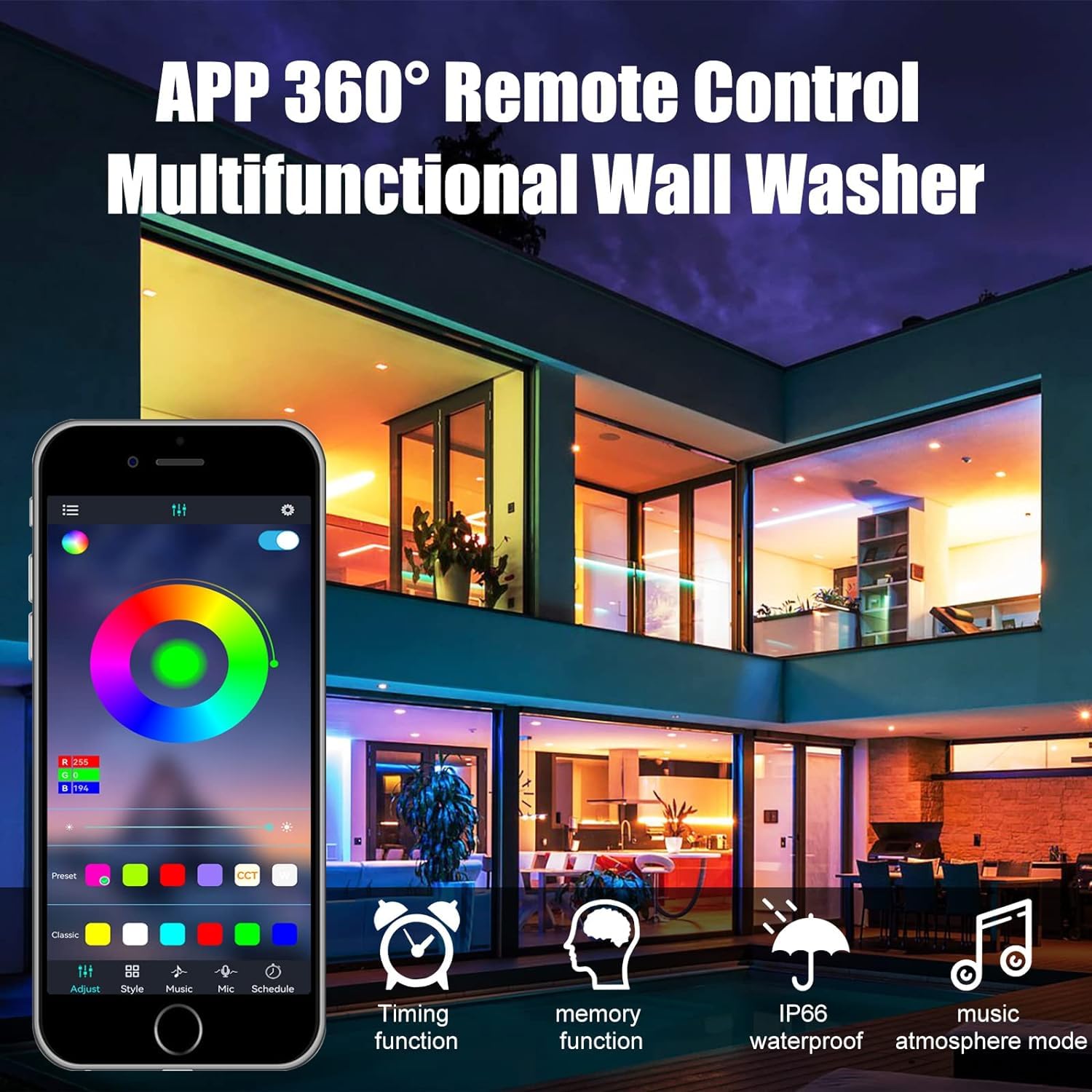 Indmird 48W RGB LED Flood Light - Color Changing, Remote & APP Control, IP66 Waterproof, 2 Pack for Indoor/Outdoor Events