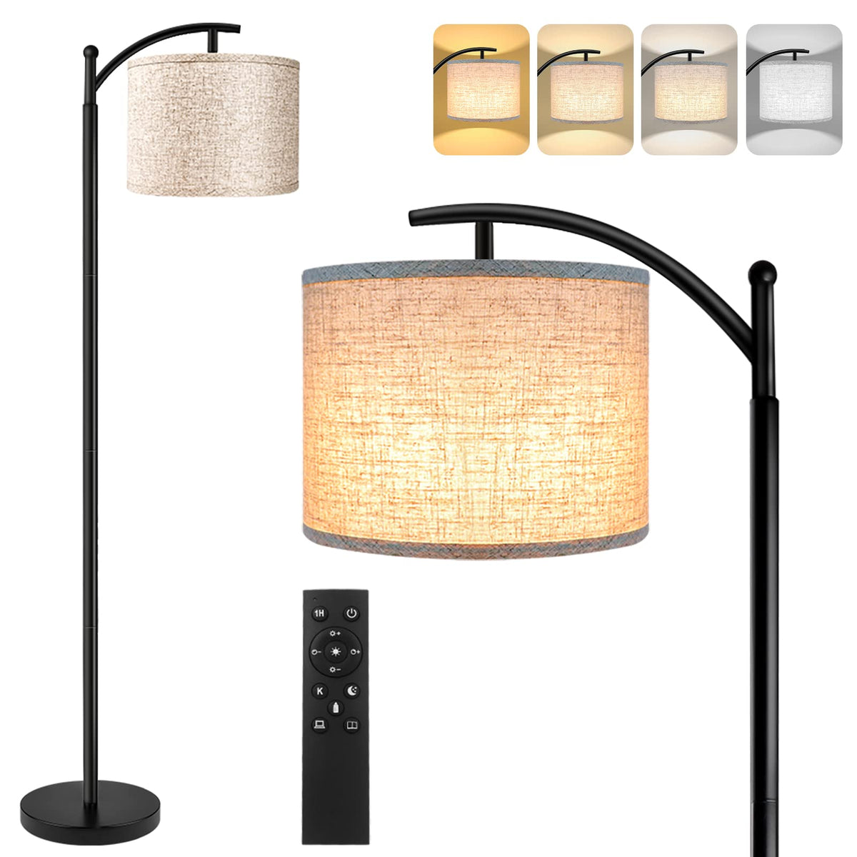 Rottogoon Floor Lamp For Living Room, 4 Color Temperature Led Floor Lamp With Remote Control & Foot Switch, Led Bulb Included, M