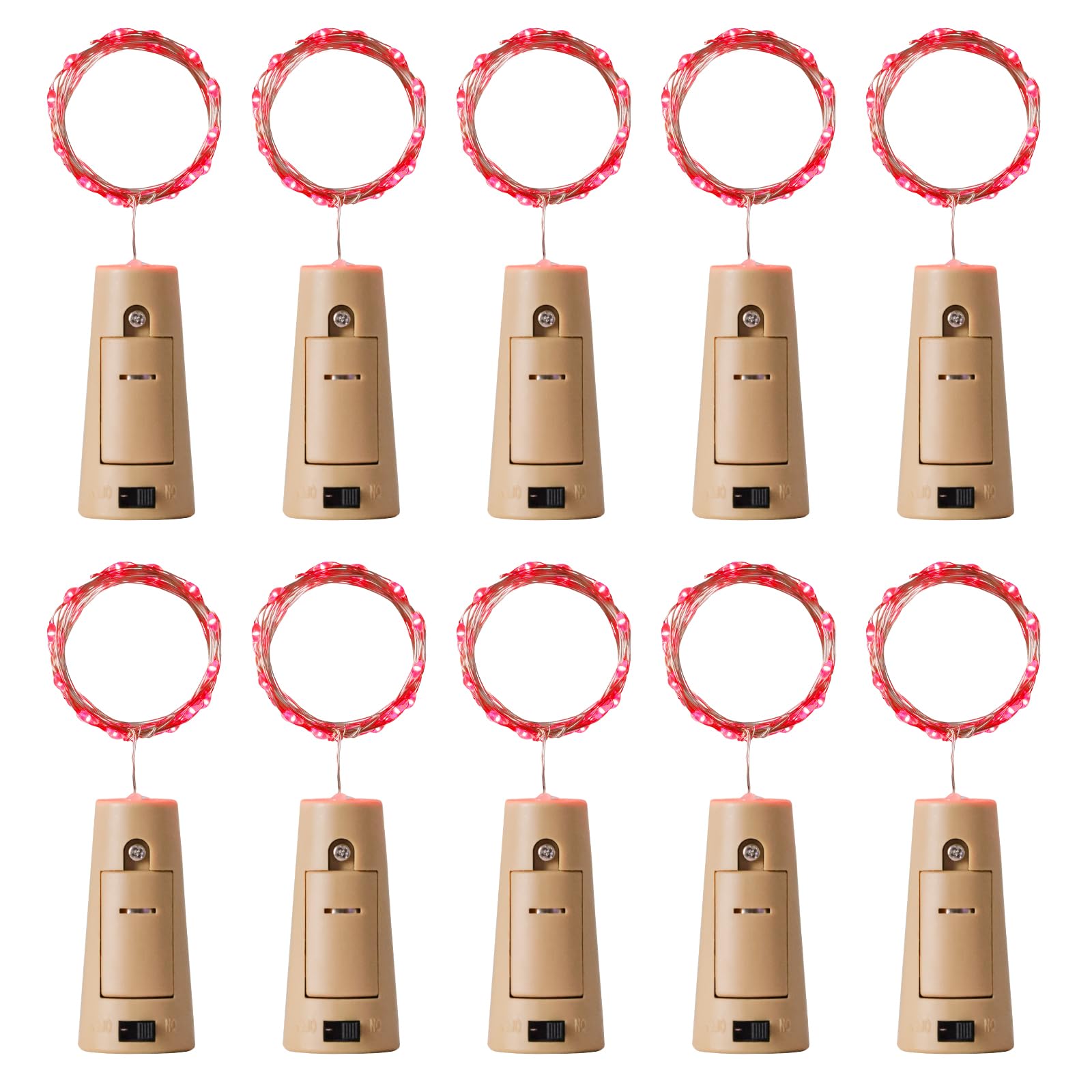 Aluan Wine Bottle Lights - 20 LED Cork Lights, Waterproof, Red, 10 Pack, Copper, Model BL00