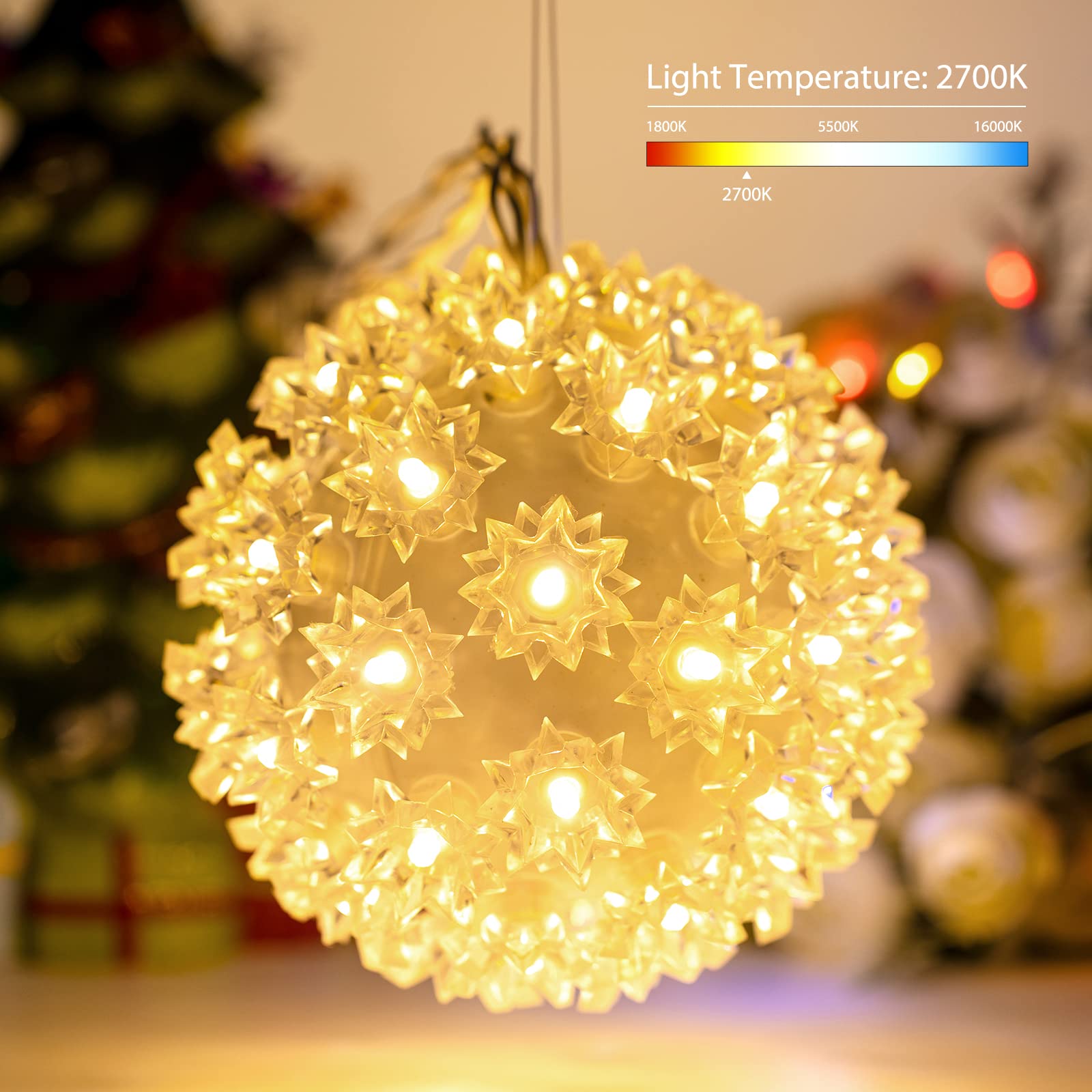 Brightown 50 LED Starlight Sphere Lights - 3 Pack 5.5in Warm White, Replaceable Bulbs, Add-On Plug for Indoor/Outdoor Decorations