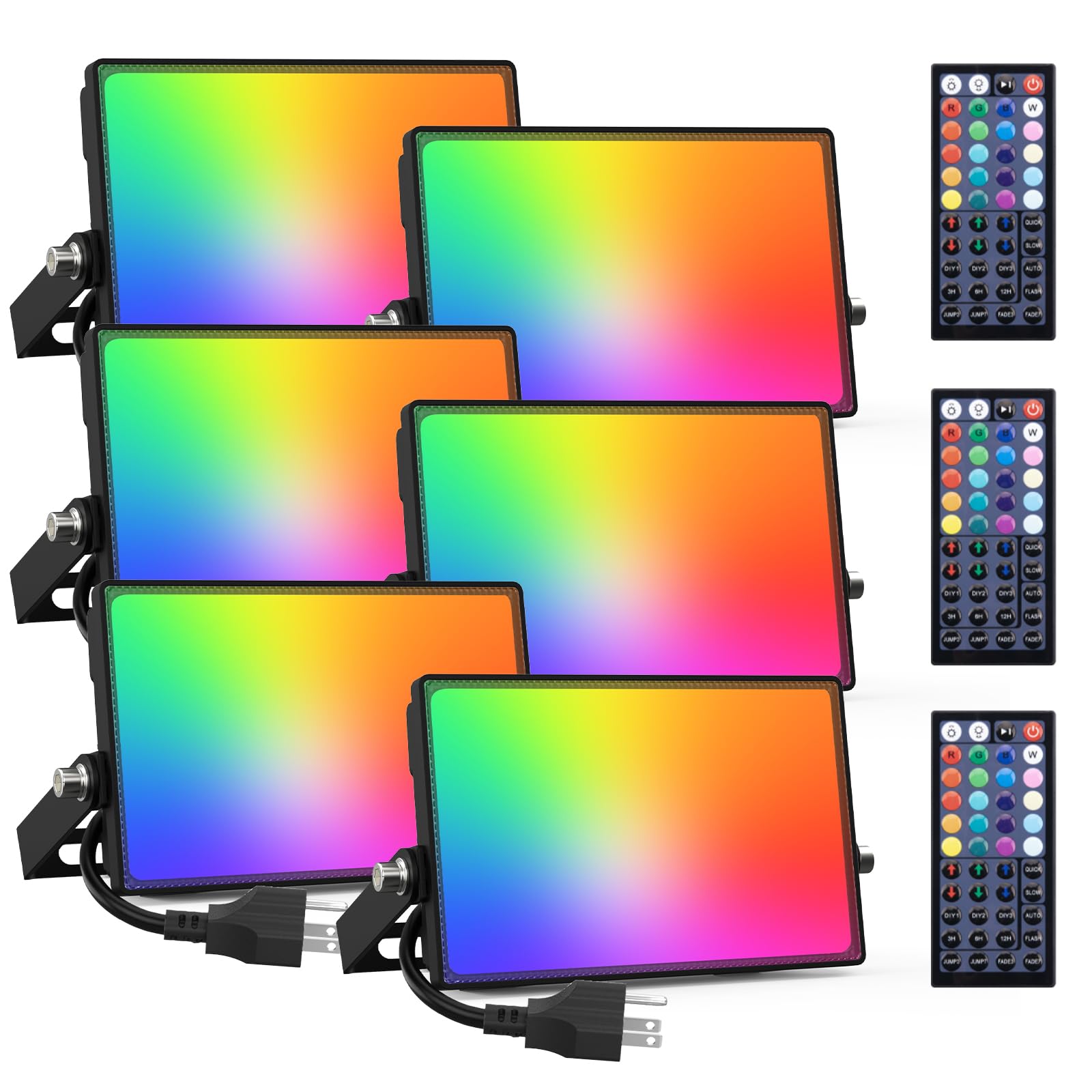 Onforu 6 Pack RGBW LED Flood Light Outdoor, 100W Color Changing 2700K Warm White Upights with Remote, IP66 Stage Lighting, Lands