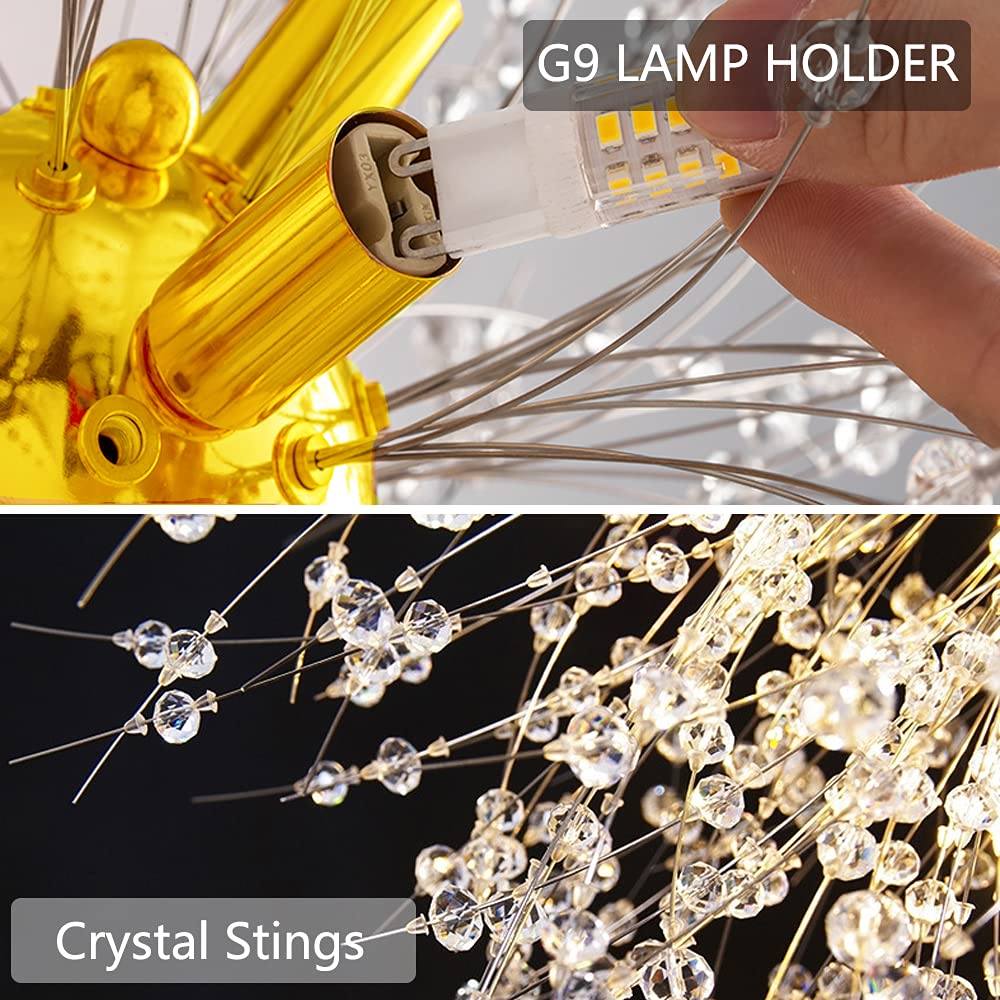 Mivenda Gold Crystal Chandeliers 9-Light Modern Firework Chandelier Dandelion Light Fixture,Bedroom Chandelier,Ceiling Hanging L