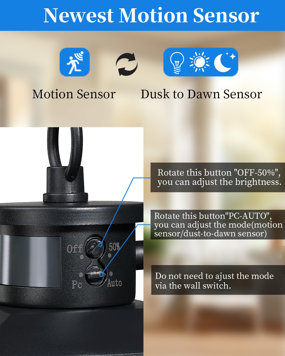 17'' Motion Sensor Outdoor Lights Wall Mount, Dusk To Dawn Exterior Light Fixture, Waterproof Anti-Rust Porch Light Outside Wall