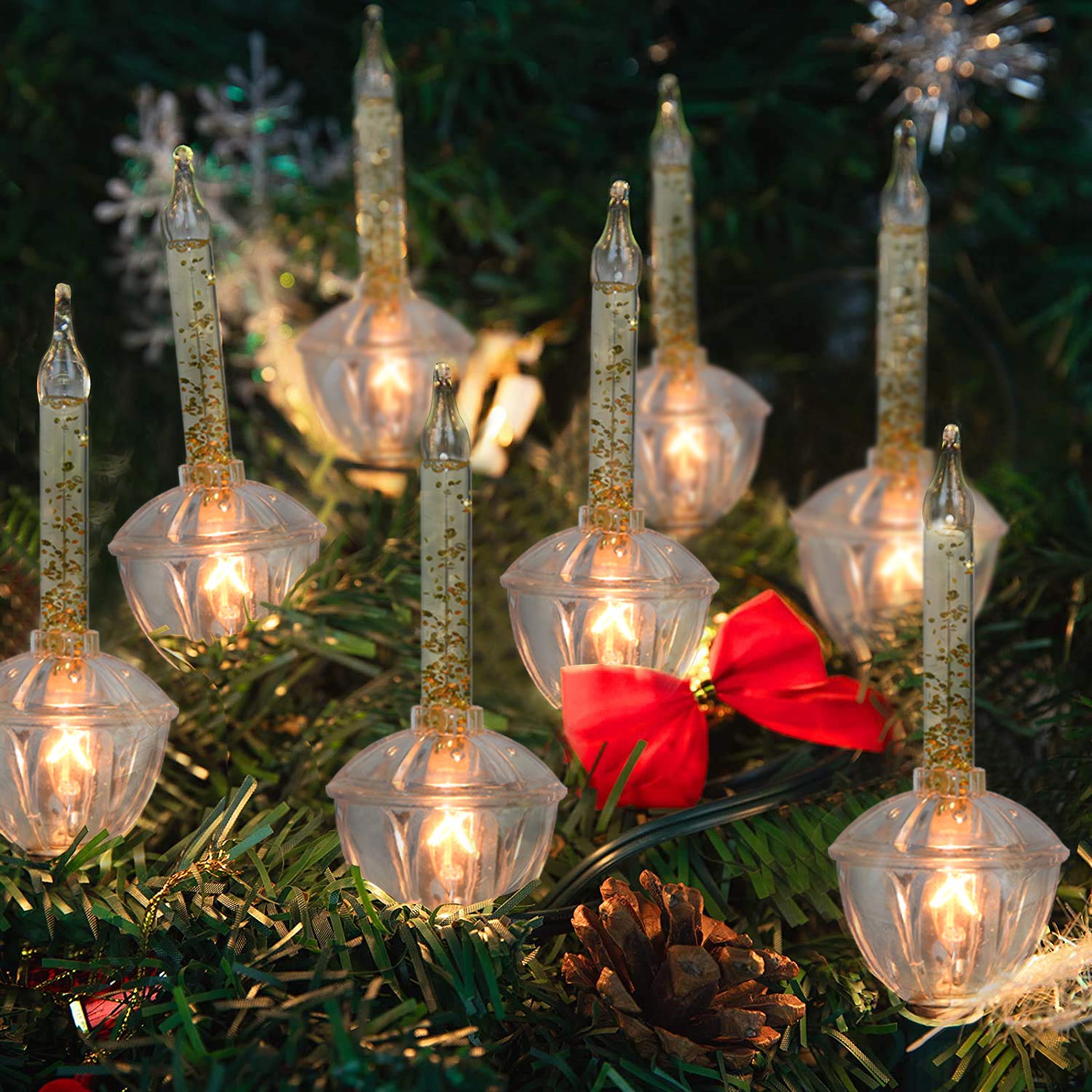 GOOTHY Christmas Bubble String Lights, 11Ft, 8 Clear Bubbles, Gold Glitter, E12 Base, UL Listed, Holiday Decor