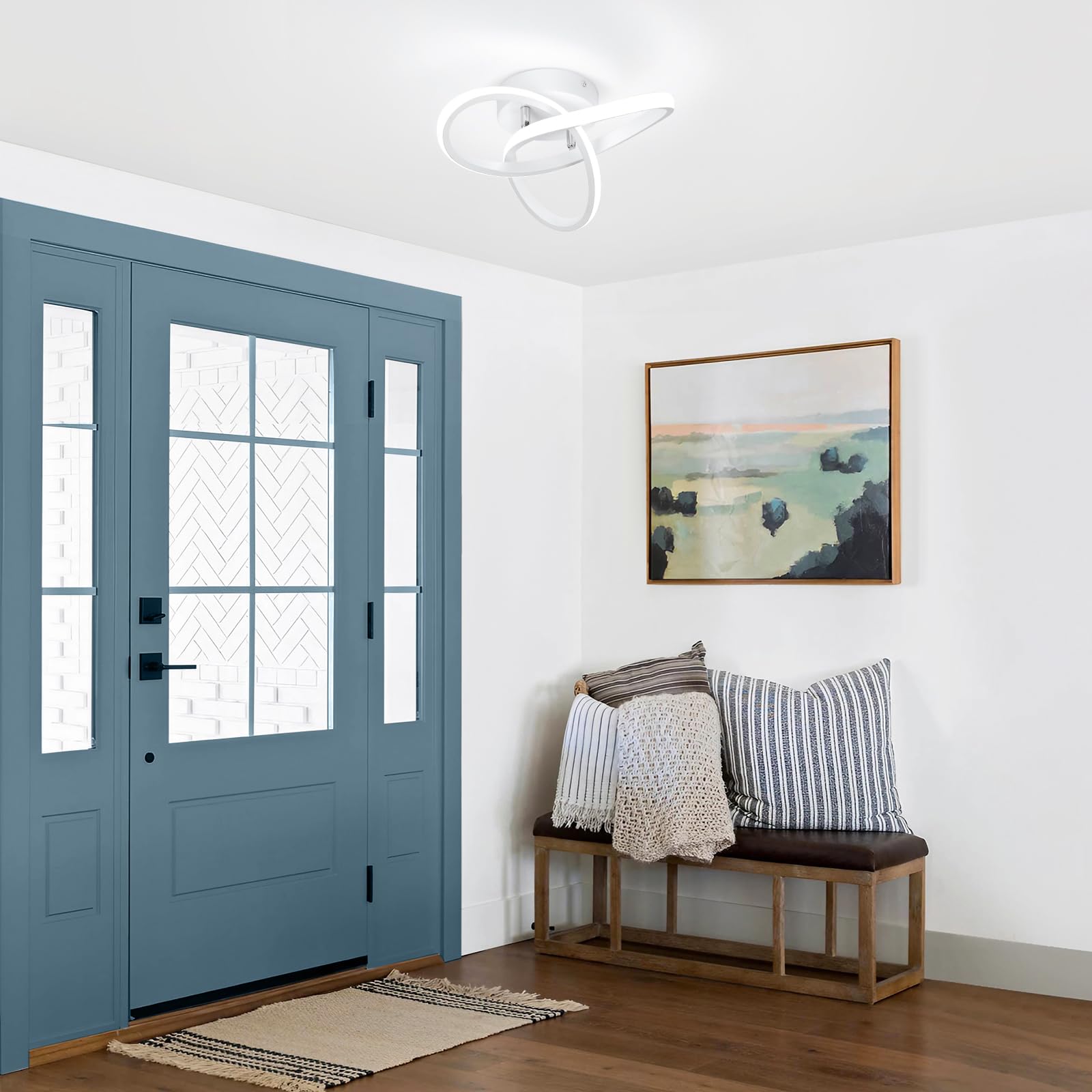 Caneoe Hallway Light Fixtures 6000K Cool White Modern Led Ceiling Light Fixtures Close To Ceiling Light For Hallway Kitchen Bedroom Bathroom Curved Design Ceiling Lamps