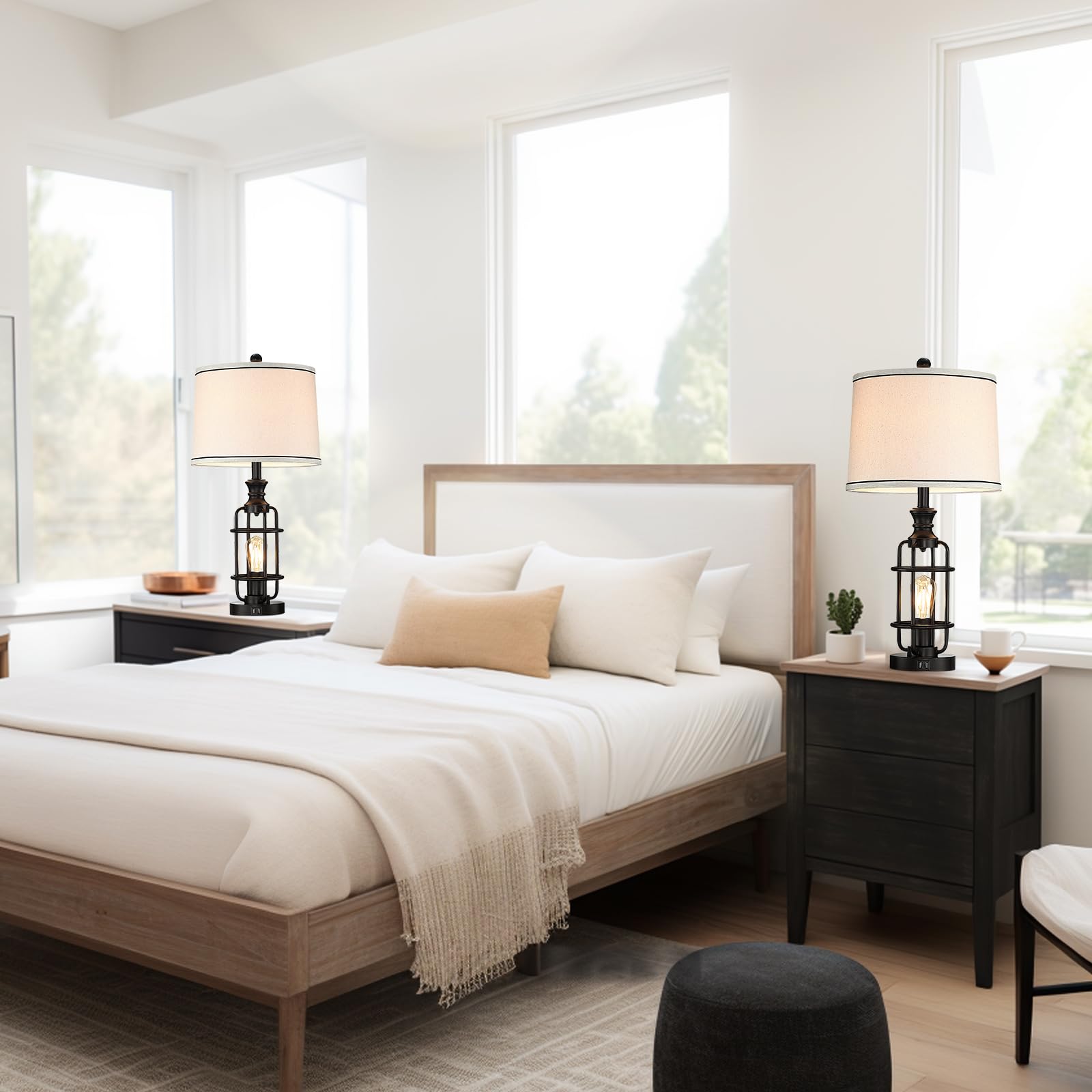 Altgedecor 26.3   Table Lamps Set Of 2 With Usb Charging Ports,Farmhouse Bedside Nightstand Lamp With Rotary Switch,Rustic Readi