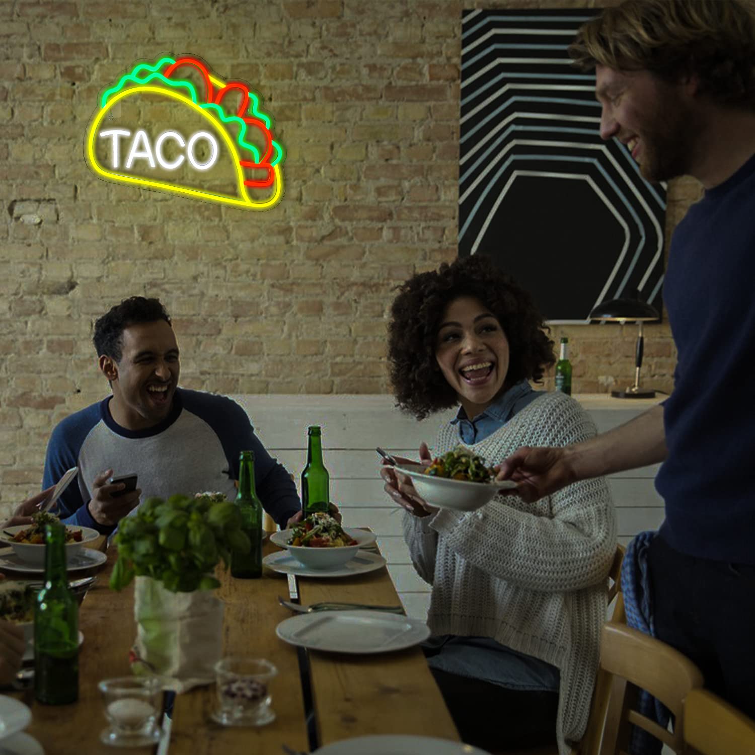 ineonlife Neon Sign Tacos Shaped LED Wall Decor for Kitchen Bar Party - Taco-Yellow Acrylic