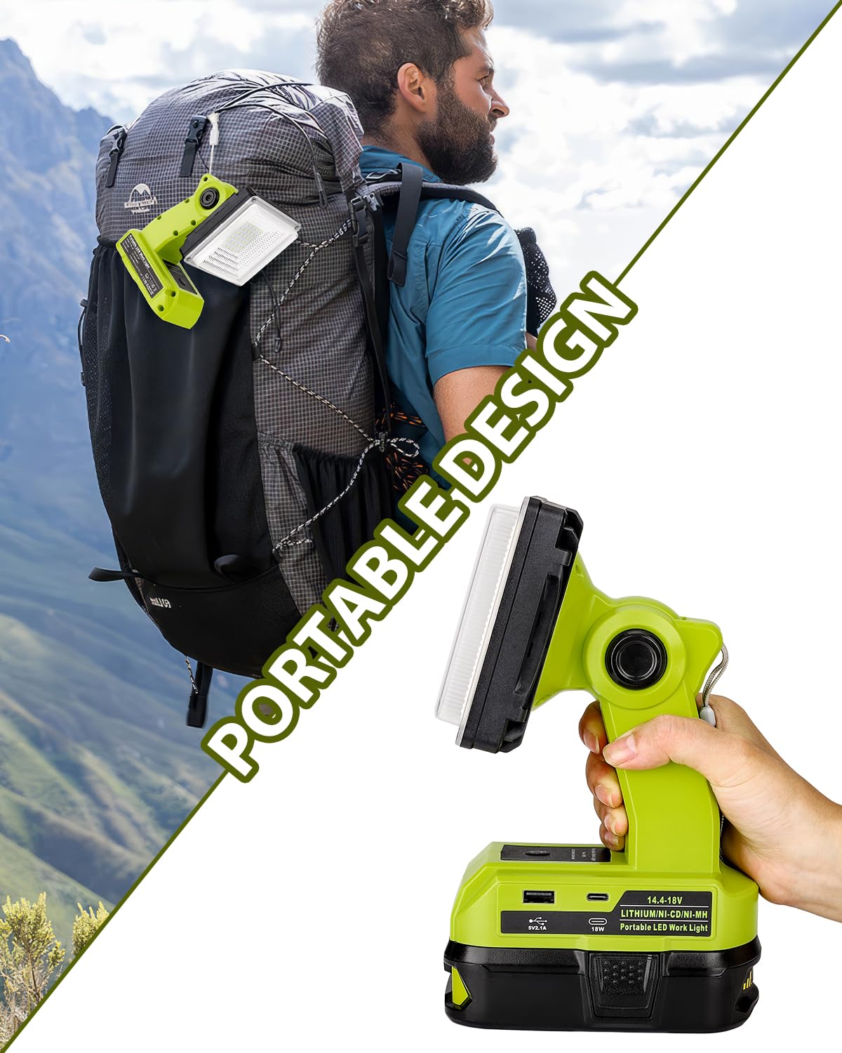 Adisipsoarin 2000LM LED Work Light for Ryobi 18v Battery, 16W LED Lantern for Car Repairing, Camping,Emergency and Job Site Ligh