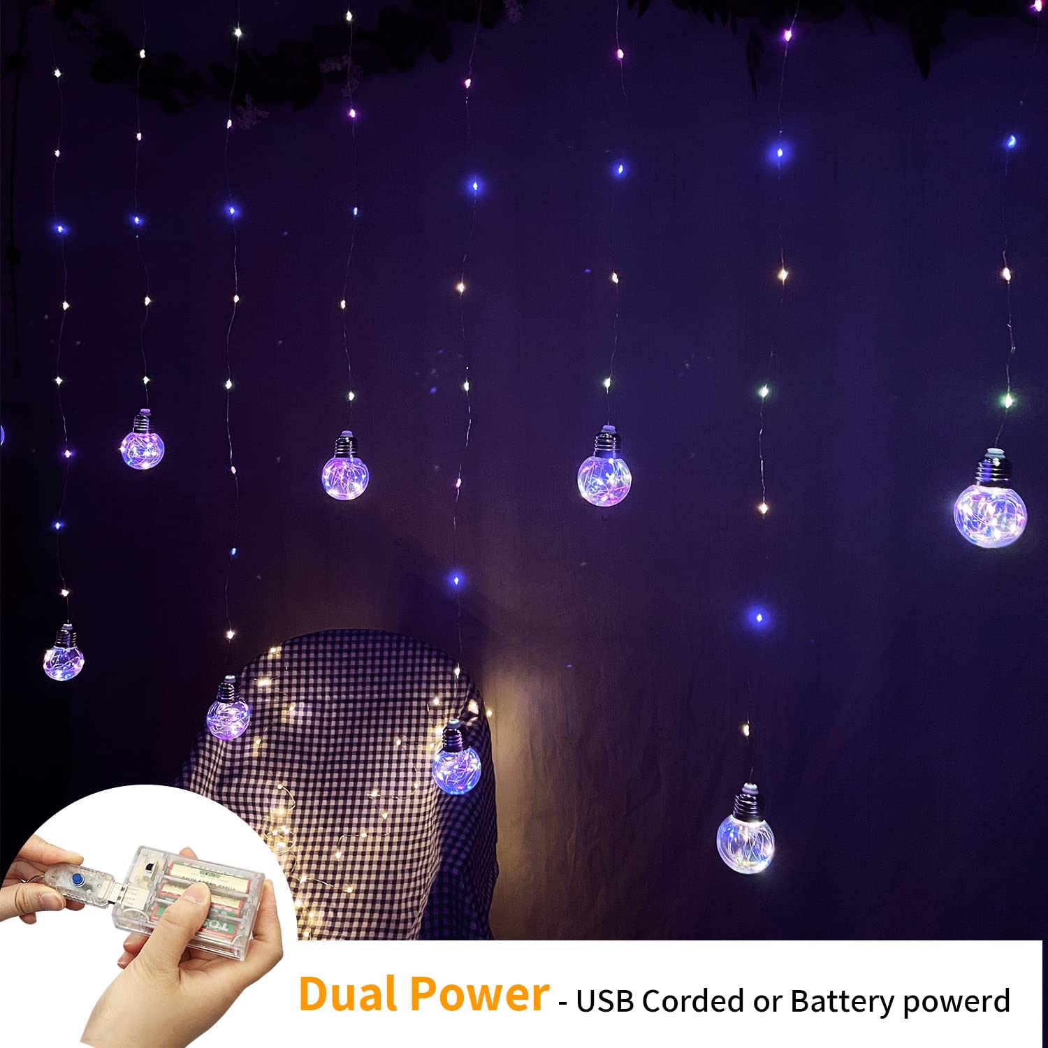 Yolight Wishing Ball Curtain Lights 200 Led Window Curtain String Lights With Remote, Usb Battery Powered Twinkle Globe Fairy Lights For Wedding Party Bedroom Christmas Decoration (Multi-Colored)