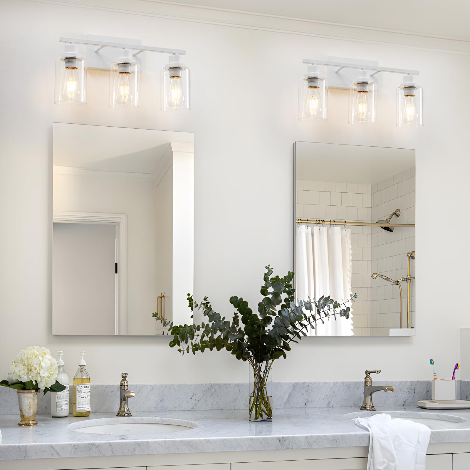 Hccz 3 Light Bathroom Vanity Light Fixture - Modern White Glass Sconces For Bathroom, Bedroom, Living Room - Model 800-100-1078