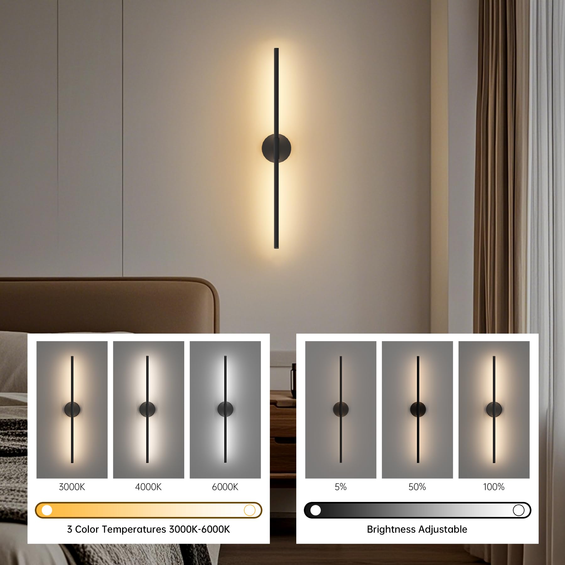 Topported Battery Operated Wall Sconces,31.5 Inch Dimmable Battery Wall Sconce With Remote Control,3 Color Temperatures,Recharge