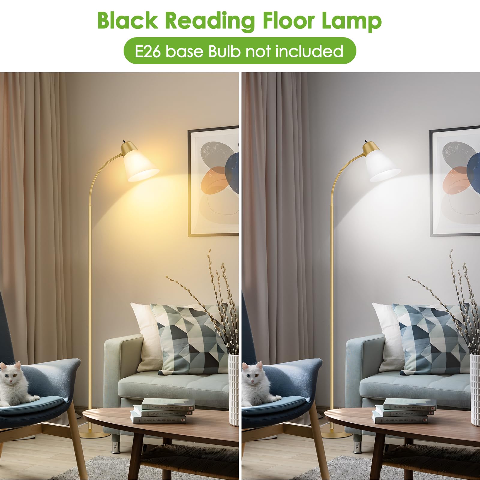 Coucrek Adjustable Gold Floor Lamp with White Shade - Gooseneck Reading Light for Living Room, Model F122