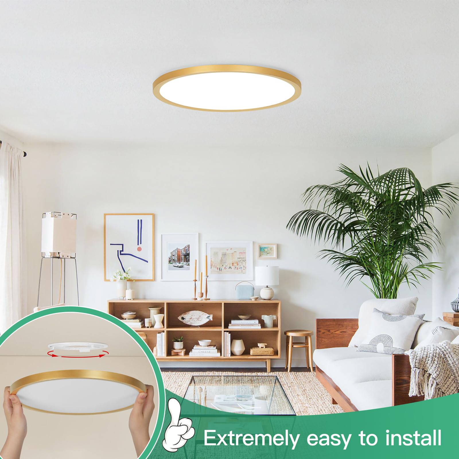 Brightever Gold Led Flush Mount Ceiling Light Fixture  12 Inch 24W  Super Slim 0.67 Inch 3200Lm Led Ceiling Lights  Dimmable & 2700K-6500K 5 Color In One Ceiling Lamp For Bedroom  Porch  2 Packs