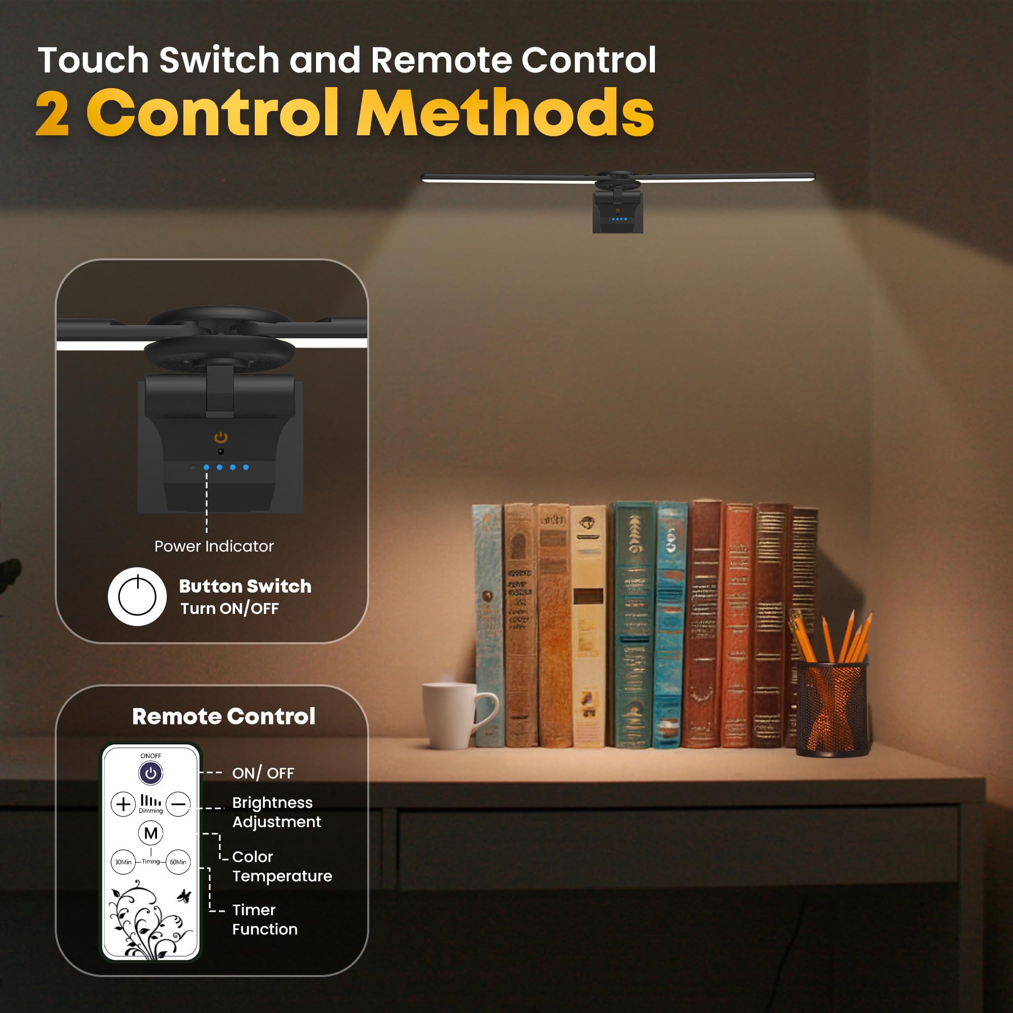 doublacy 2 Pack Picture Light for Wall, 18in Rechargeable, Dimmable, Remote Control, Black, Model AA-3