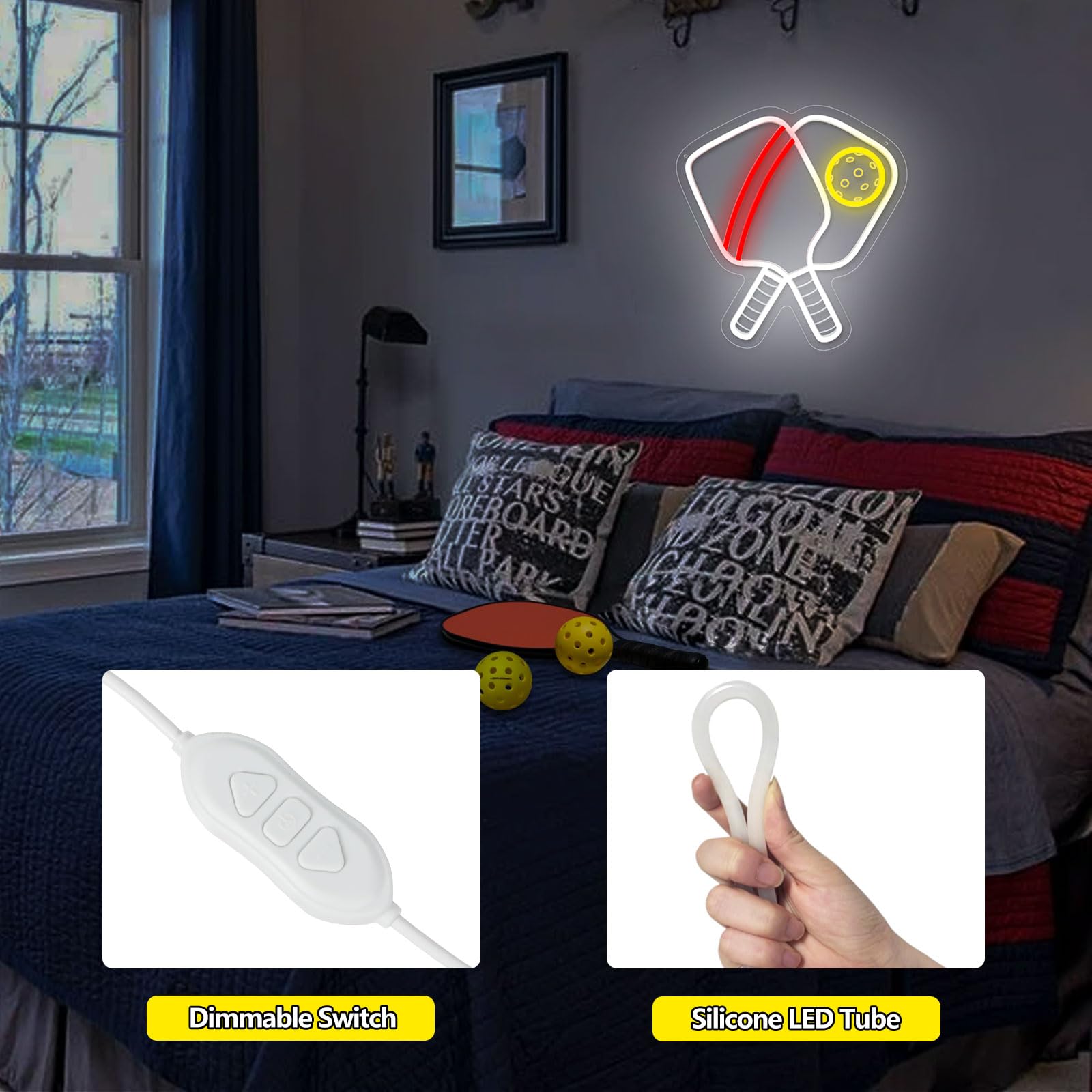 Nen Sign Pickleball Neon Wall Decor LED Light - 13inx14in - Sports Themed - Ideal for Bedroom, Living Room, Playroom, Gifts for Pickleball Lovers