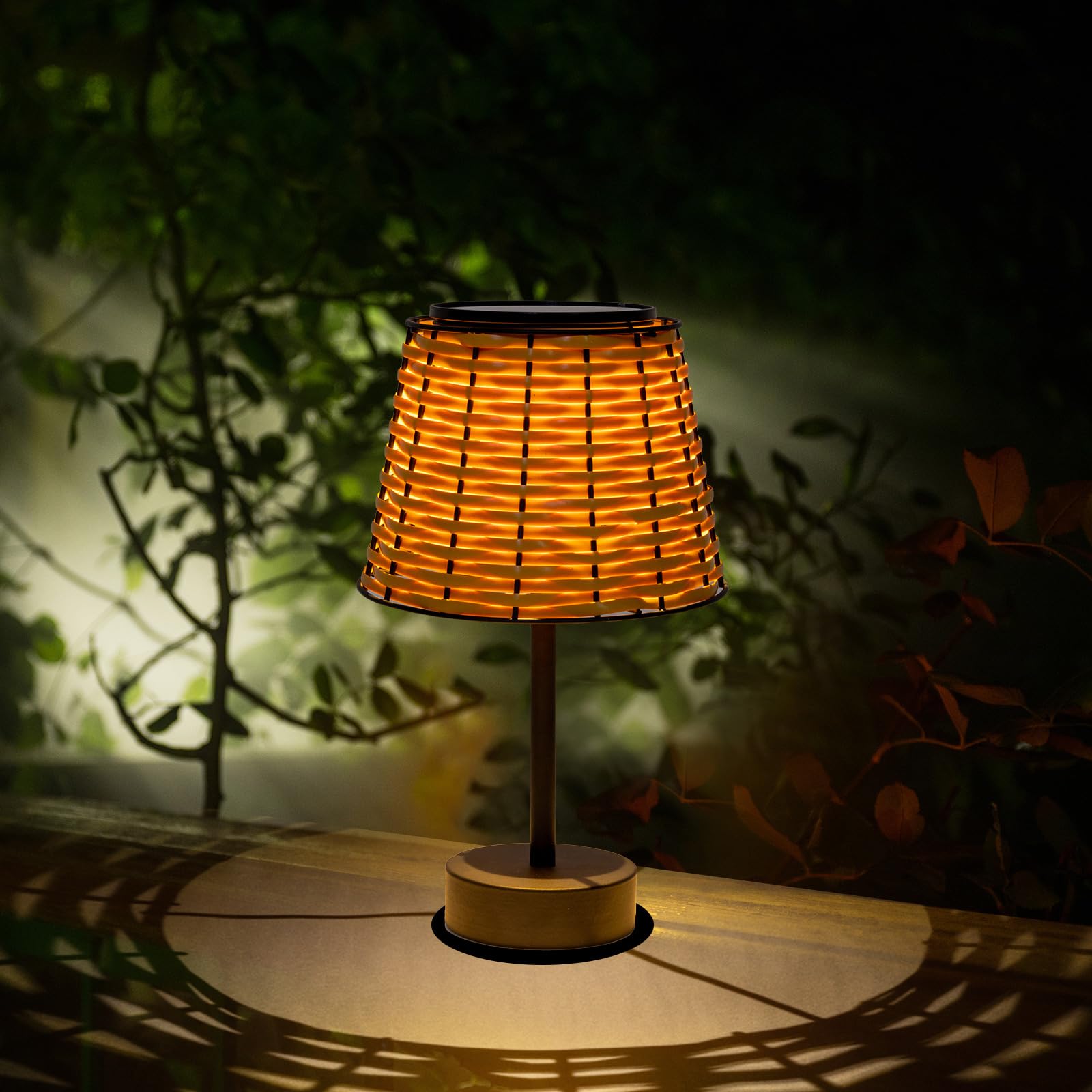 Livinlarge Solar Table Lamps For Outside,Handmade Rattan Woven Led Desk Outdoor Lamp Waterproof Boho Decoration For Garden,Yard,