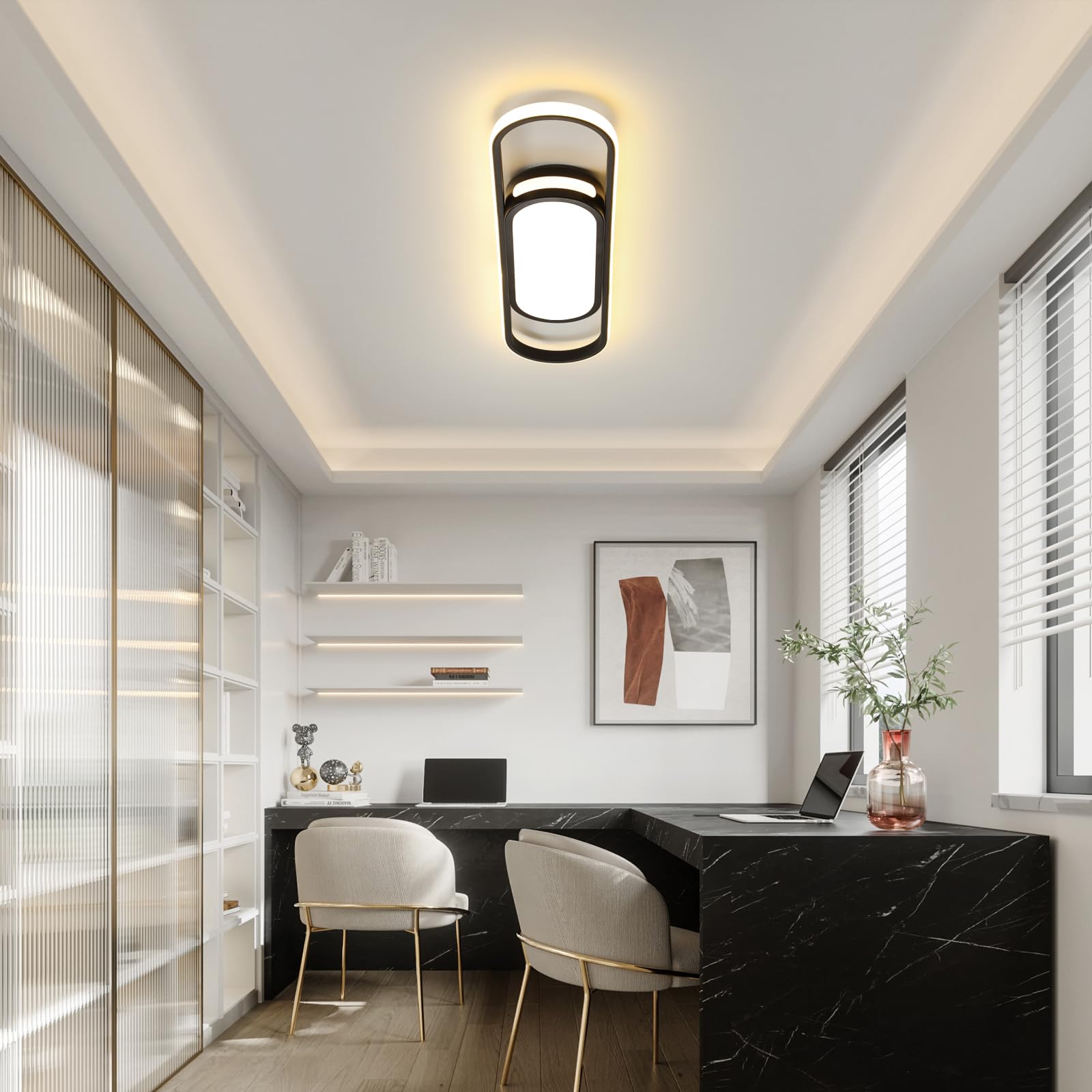 Tioolo Modern LED Ceiling Light Dimmable 2.3ft Acrylic Flush Mount Black YN9YH2120-B