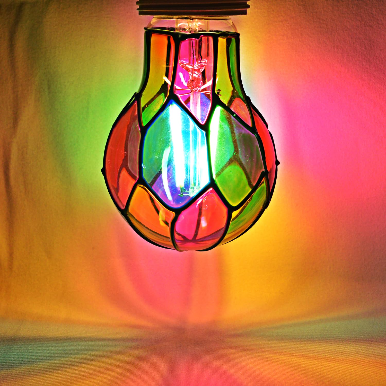 Aygrochy LED Stained Glass Light Bulb, 4W E26 A19, Multi-Colored Mosaic, 2 Pack for Christmas, Party, Home Lighting