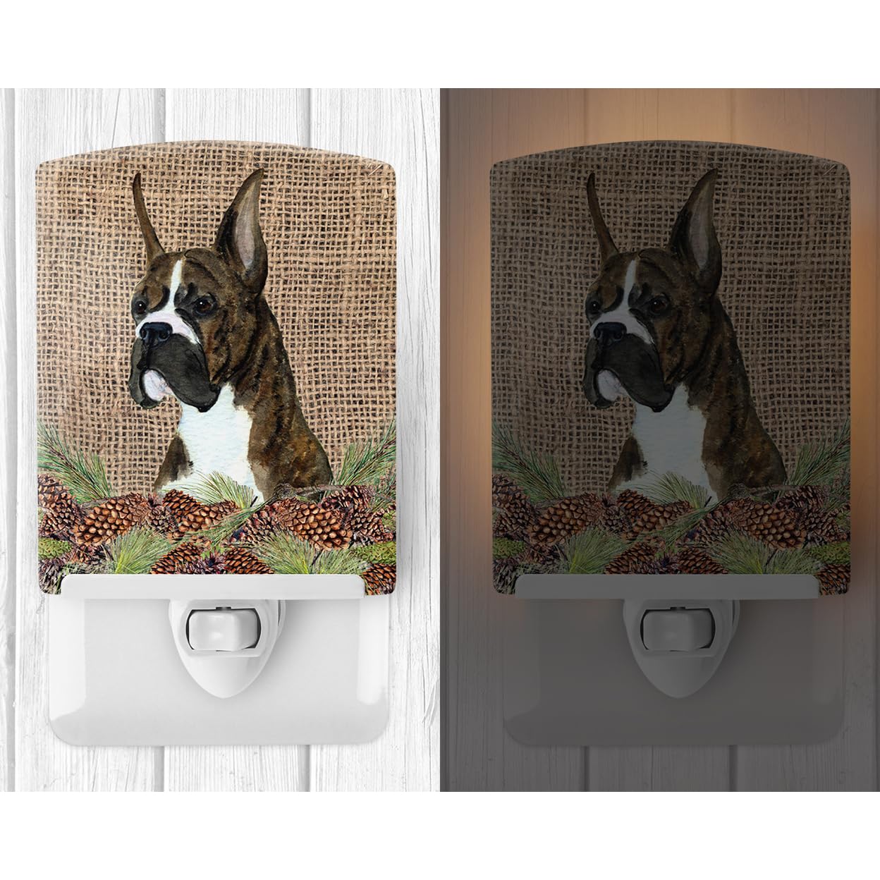 Carolines Treasures Ceramic Night Light, Brindle Boxer Design, UL-Certified, 6x4x3 inches, Ideal for Bedroom, Bathroom, Nursery, Hallway