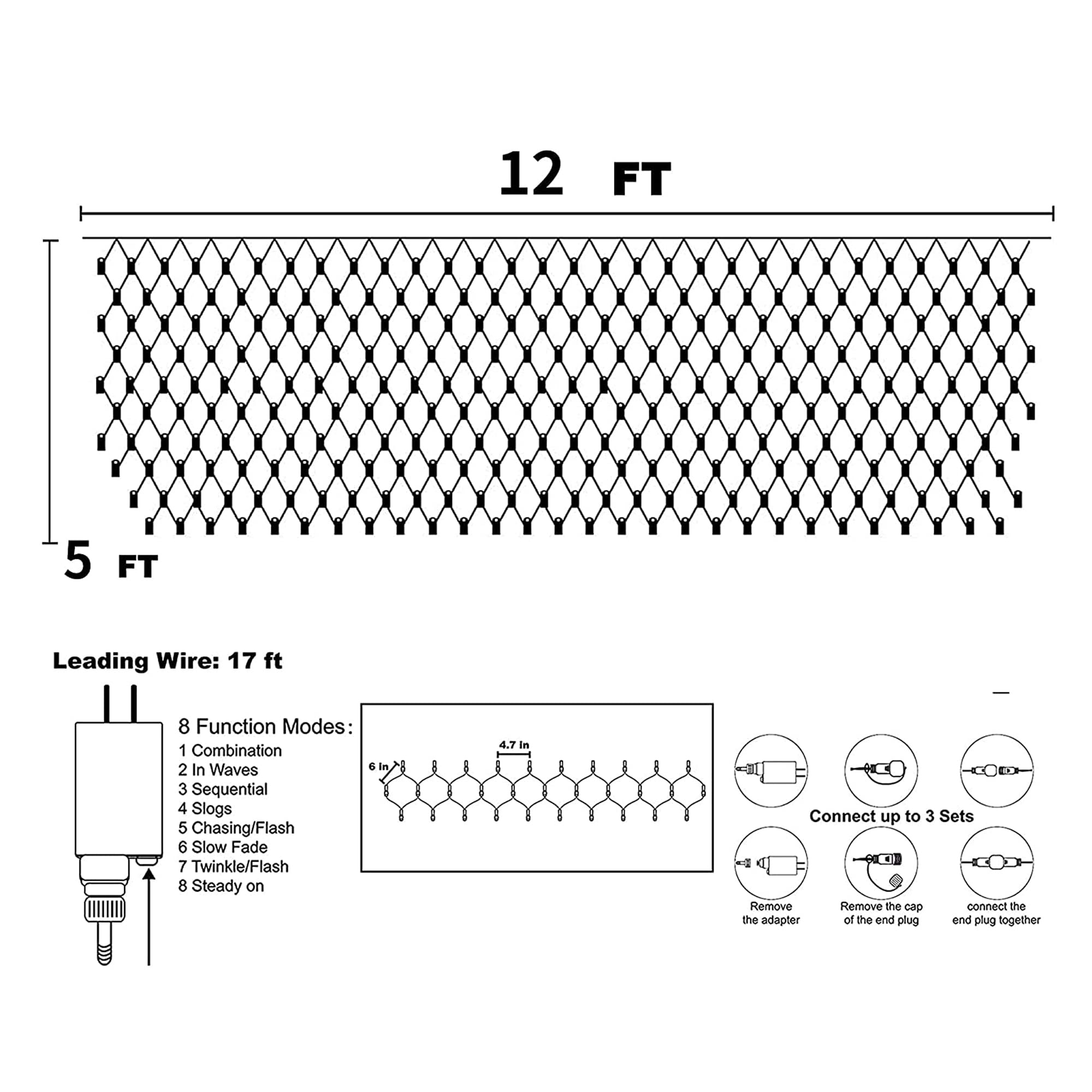 Funpeny 360 Led Net Lights 12Ft X 5Ft Warm White Waterproof Christmas Outdoor String Lights