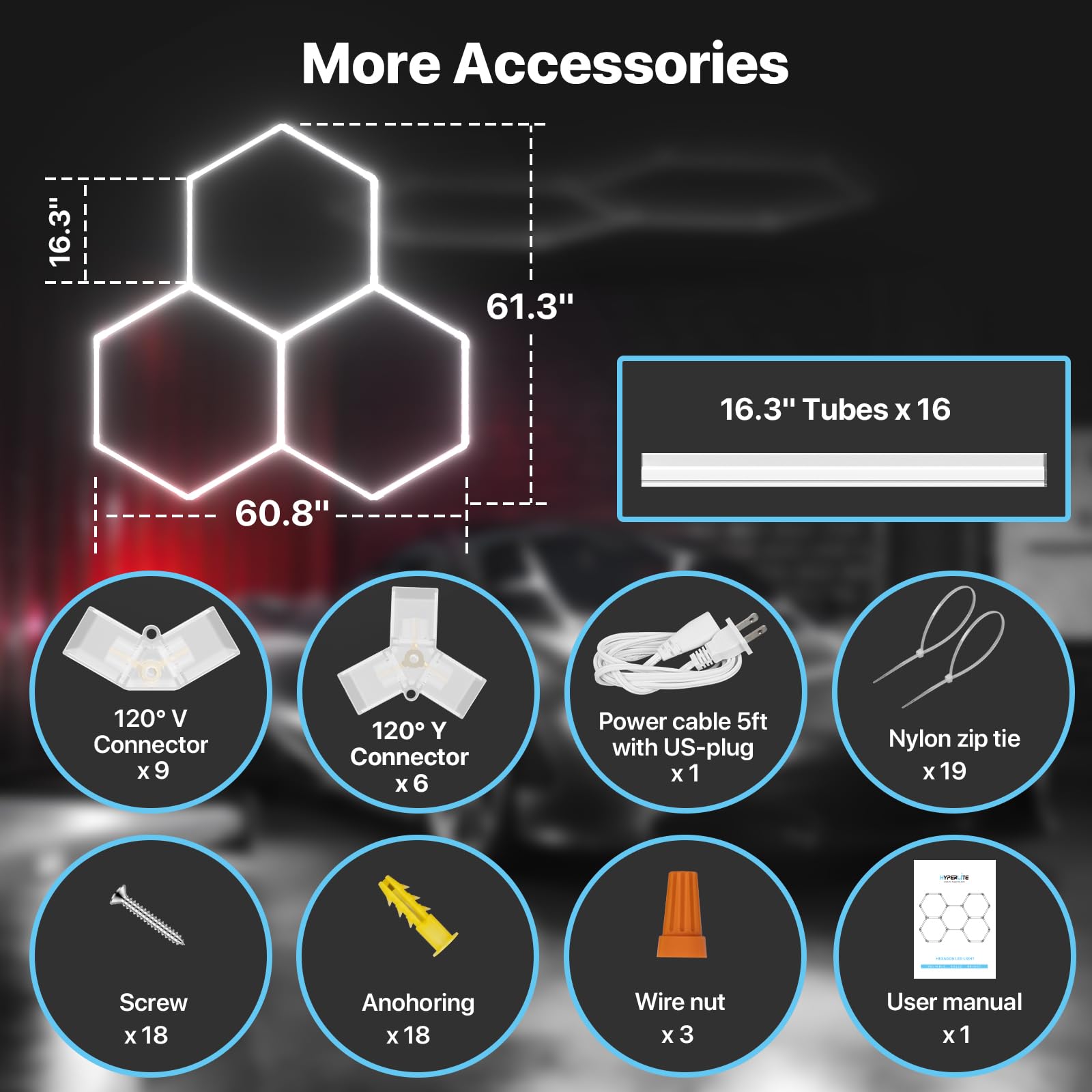 Hyperlite Gen 2 Hexagon Led Lights: 105W 10500Lm 3 Grids Diy Hexagon Led Lights, 6500K Ultra Bright, Easy Install, Durable Desig