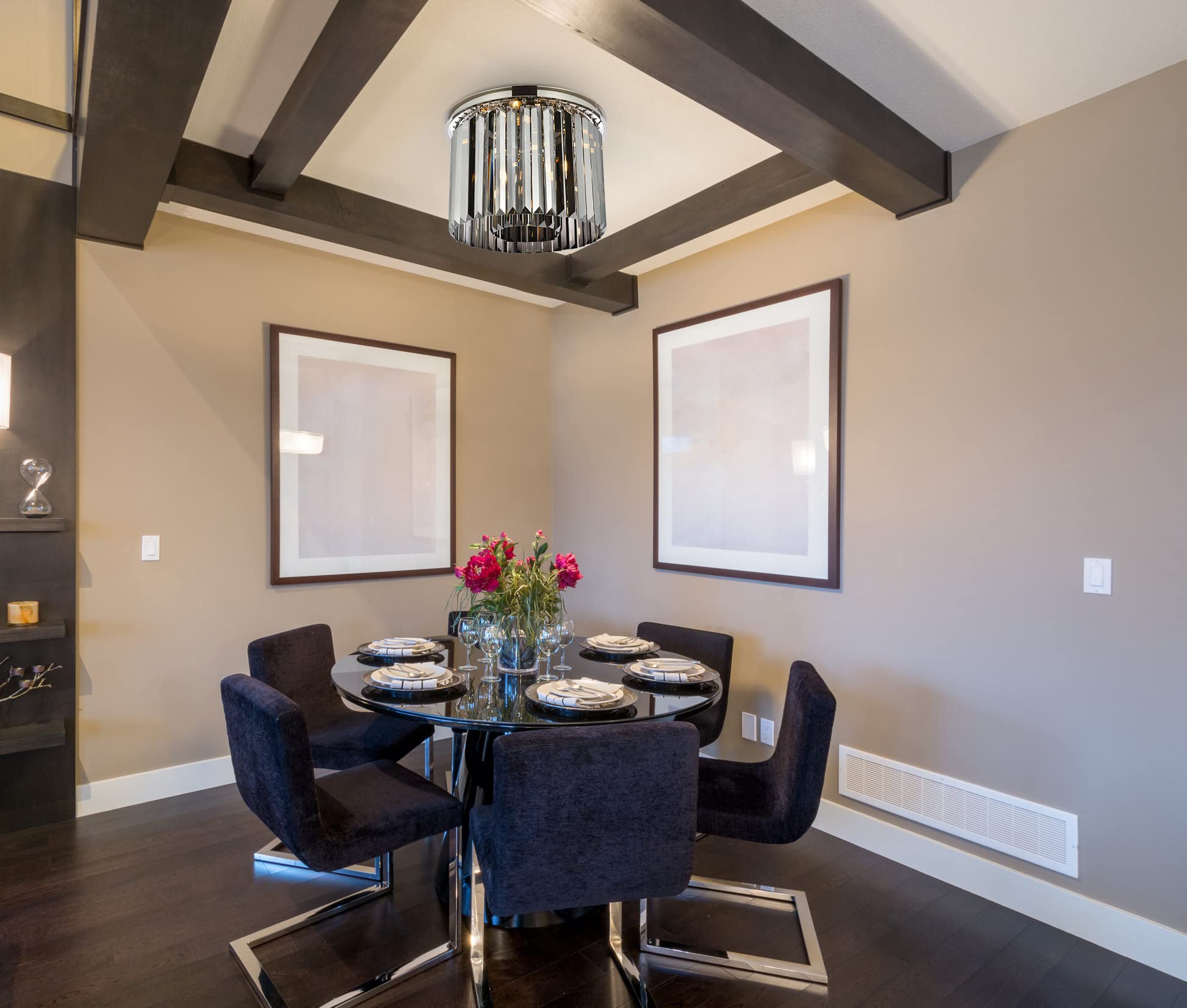 Elegant Lighting Sydney 6-Light Flush Mount - Metal, Matte Black, Model 1238F20MB-SS/RC