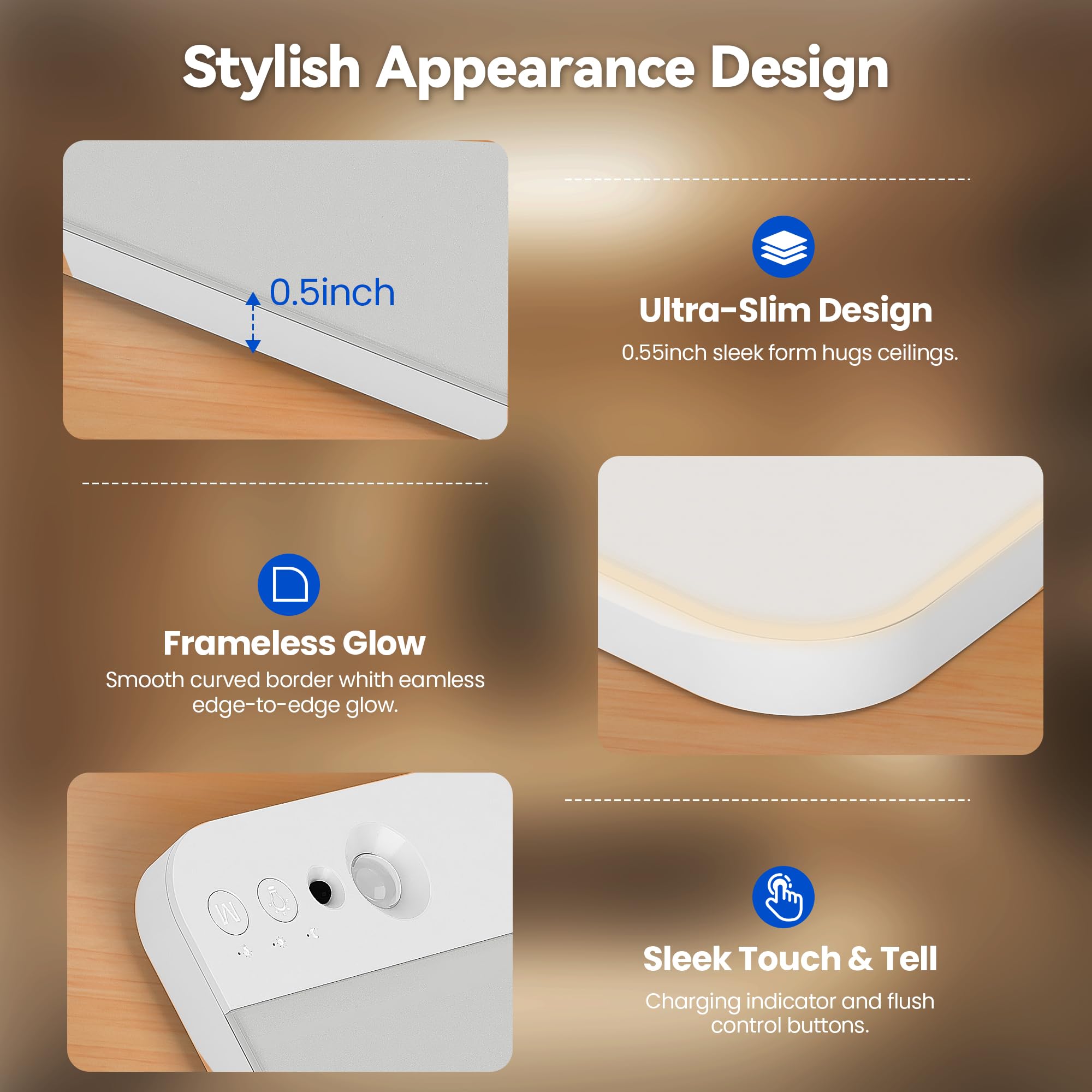 KINDEEP Motion Sensor Ceiling Light, Battery Operated, Dimmable, 3 Color Temperatures, White Shade, 2 Pack, Model CLF00208USB-C