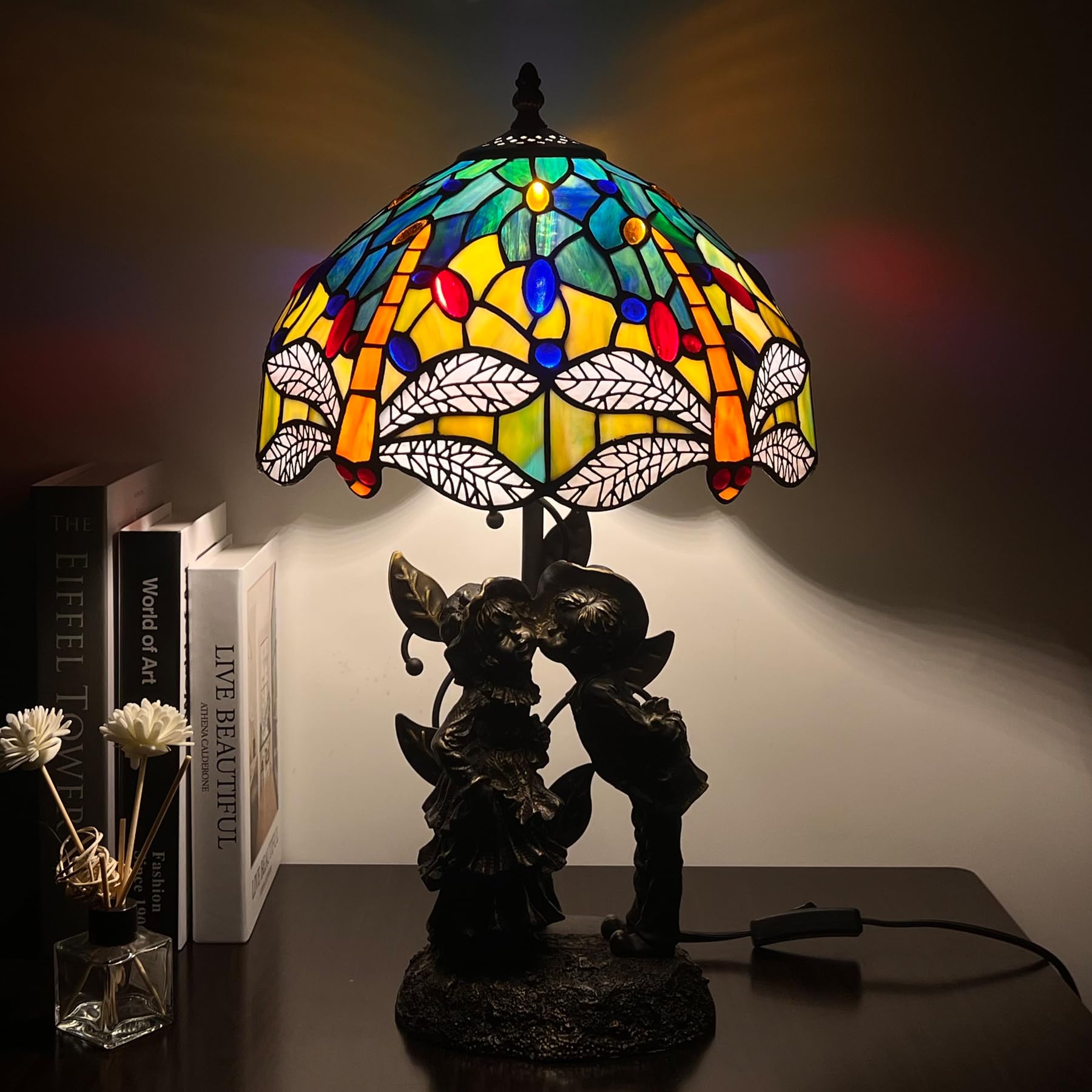 TCODTPOL Tiffany Table Lamp Base Replacement Only Fit for Stained Glass Table Lamp Shade, Resin Finished in Bronze with Harp and