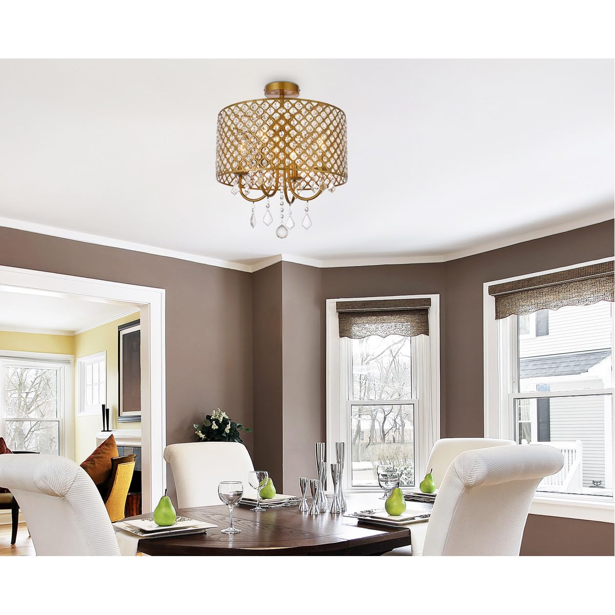 Living District Elise 4-Light Transitional Metal Flush Mount in Brass Finish