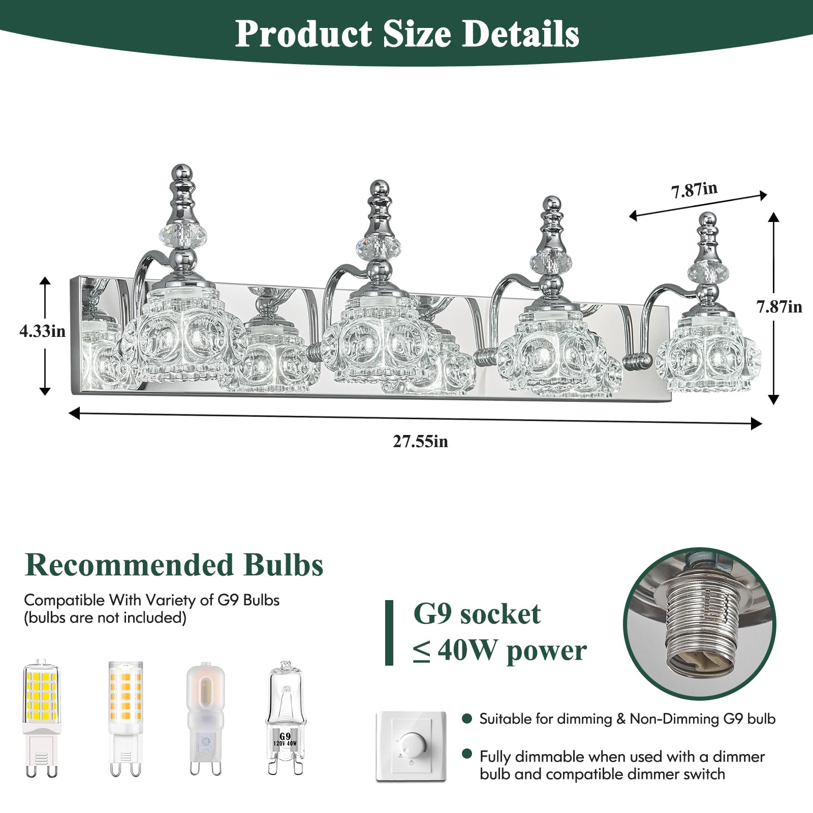 Lbsqj 4-Light Vintage Bathroom Vanity Light Fixture Industrial Chrome With Glass Shade Vanity Light Fixtures Over Mirror Glass Bathroom Vanity Lighting Fixtures G9 Bulb Wall Lights