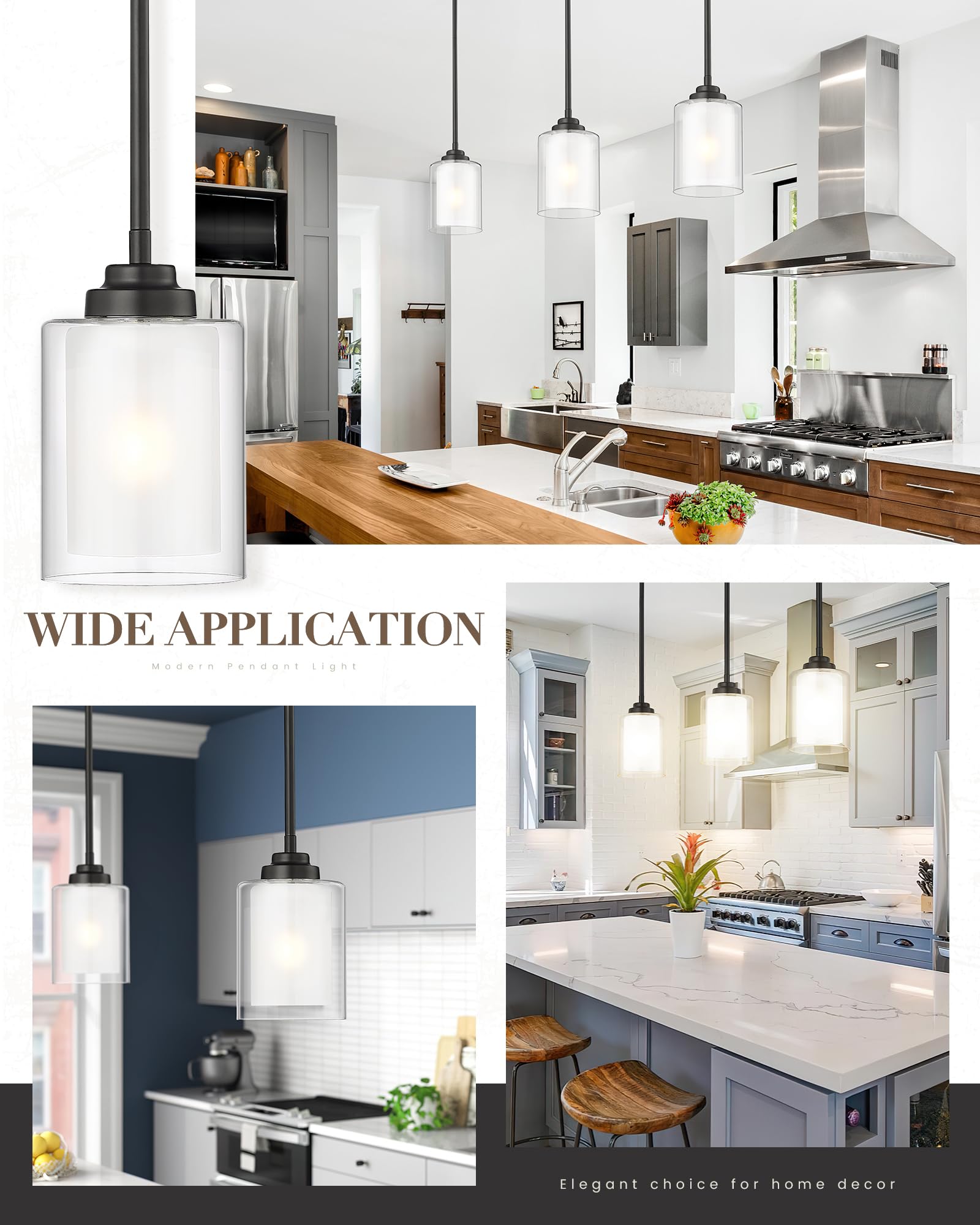 Tengxin Modern Pendant Light  Matte Black Pendant Lights Kitchen Island Farmhouse Pendant Lighting For Dining Room Bedroom Bar Office 2Pack Txplbk02-2Pk