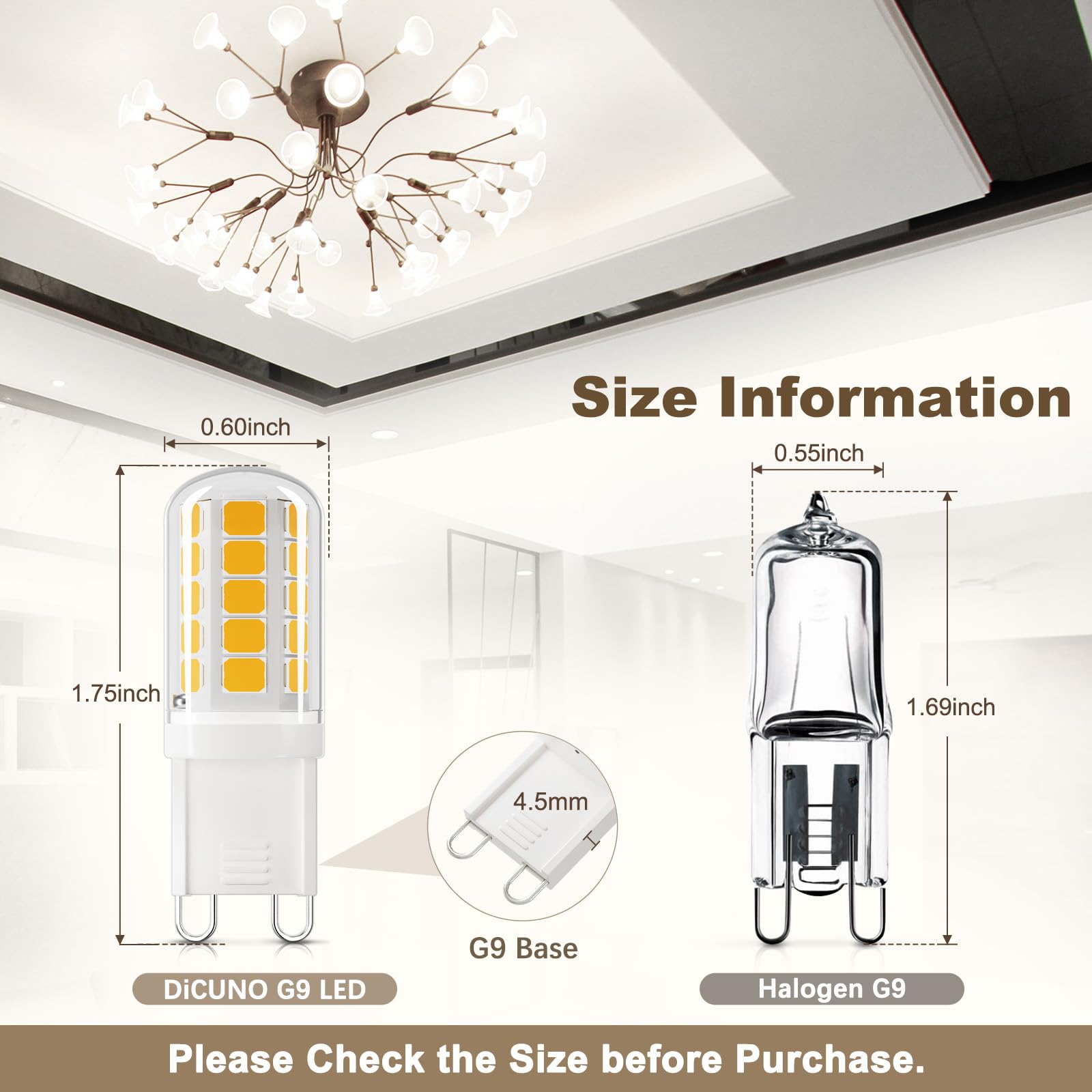 DiCUNO G9 LED Bulb 4W 400LM Natural White 4000K Pack of 6 Non-Dimmable Bi-pin Base Replacement