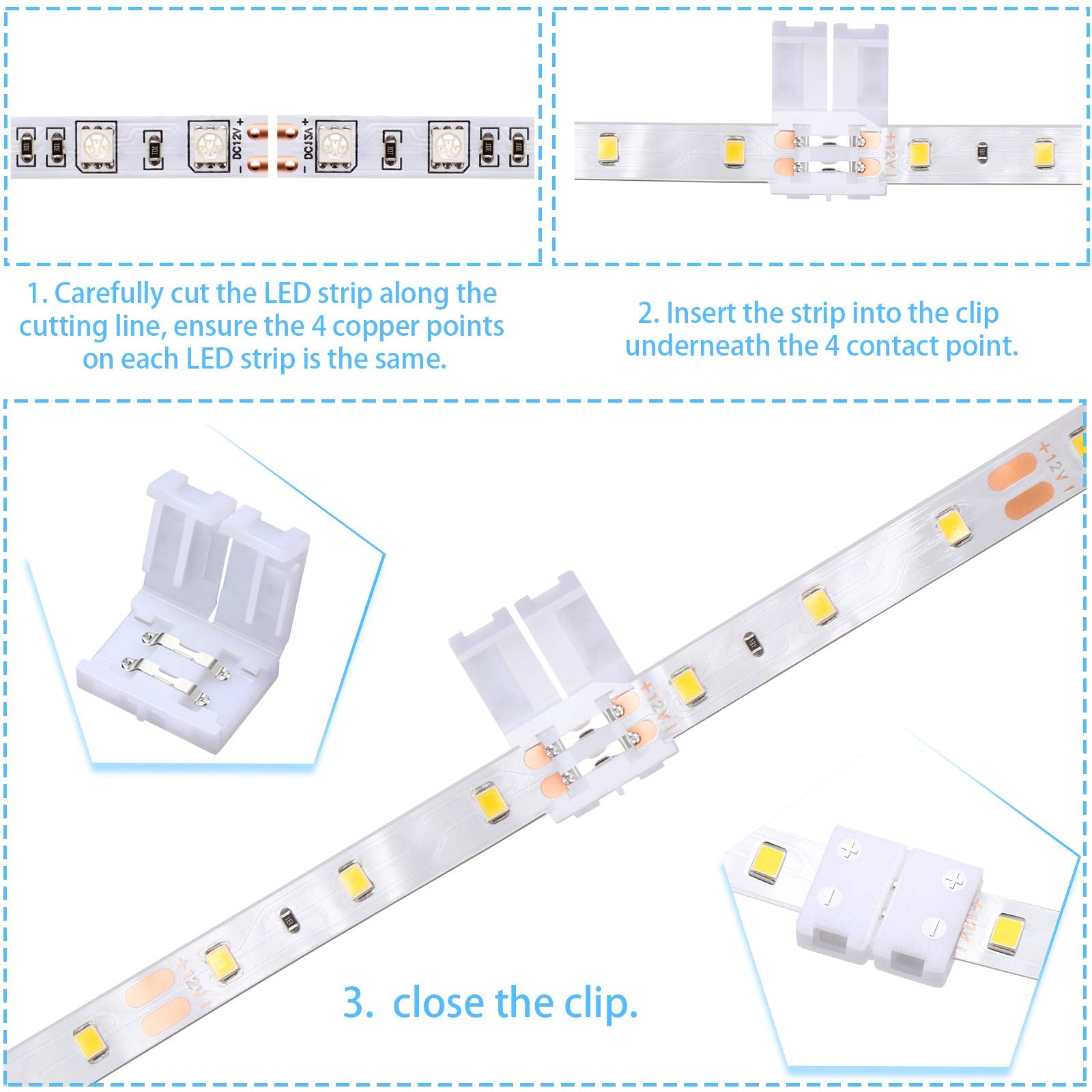 Mudder 40-Piece 2 Pin LED Strip Connectors, T & L Shape, Solderless, 8mm, White, Compatible with 3528 2835 SMD RGB LED