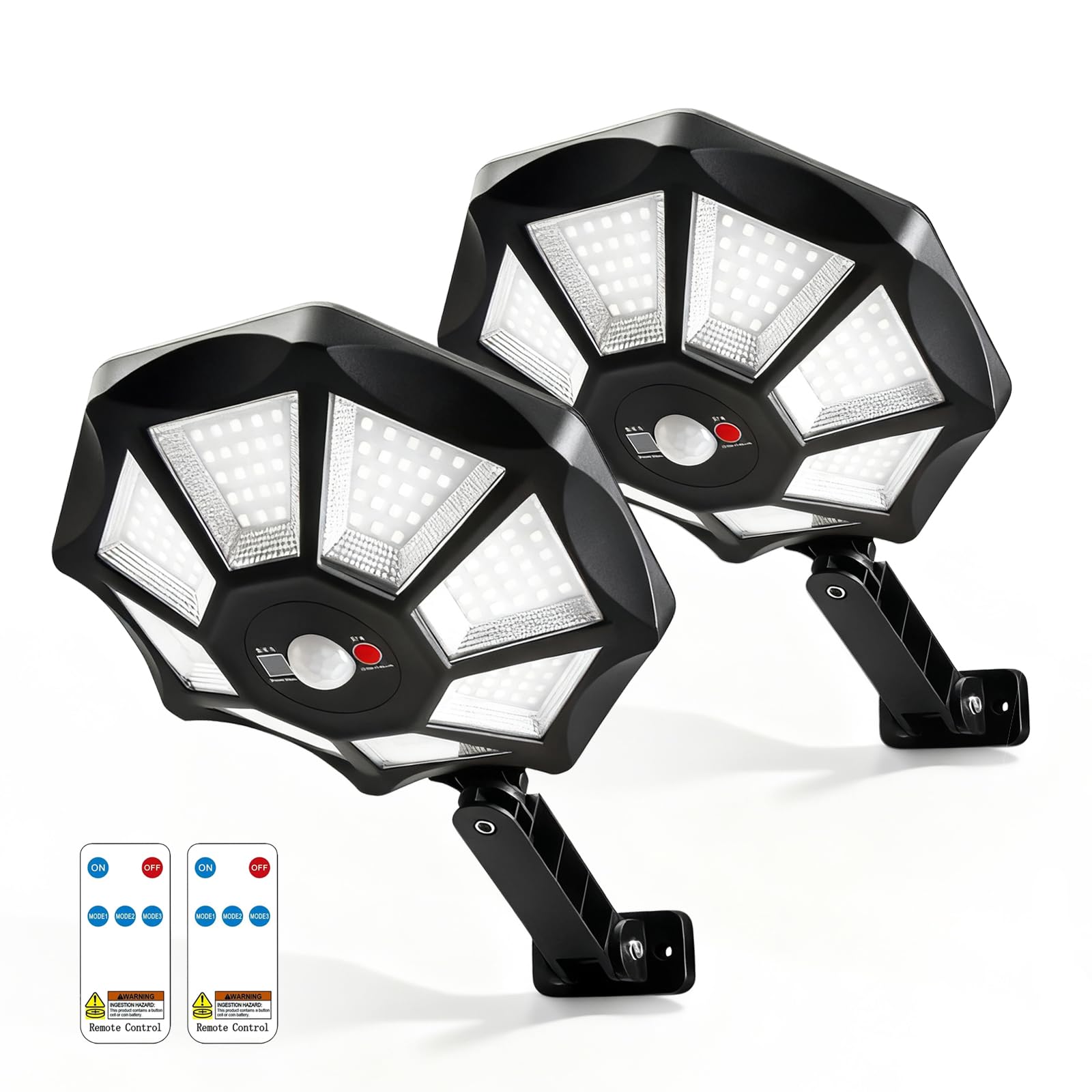 Solar Street Lights Outdoor Waterproof  IP65 Bright Outdoor Solar Lights Dusk to Dawn  168 LED Solar Flood Motion Sensor for Parks Courtyards  Warehouses  Parks (2 Pack)