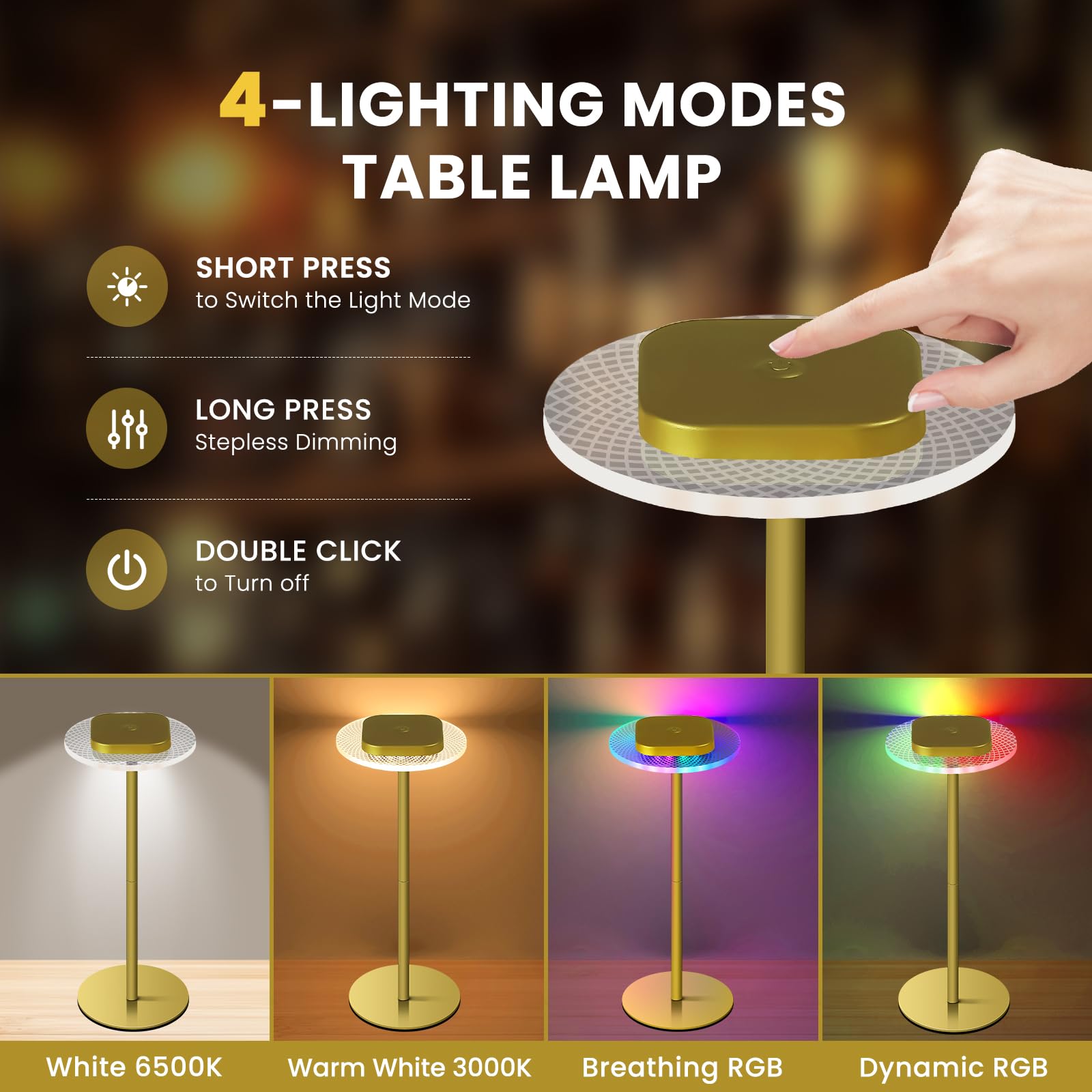 Loftek Cordless Table Lamp Set Of 2, Rechargeable Led Desk Lamp, 4 Colors Dimming, Adjustable Height Night Light For Bedroom, Li