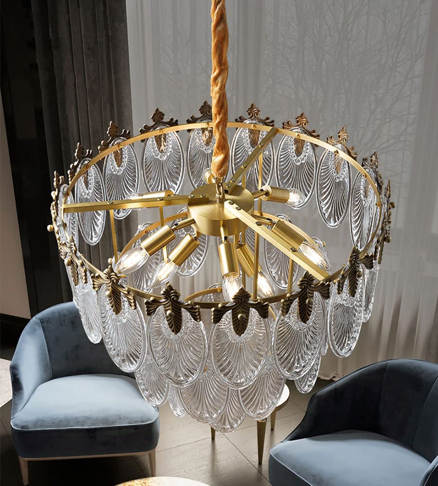 A Million 8-Light Round Pendant Chandelier, 24" LED Crystal Ceiling Light, Gold Finish for Dining & Living Rooms