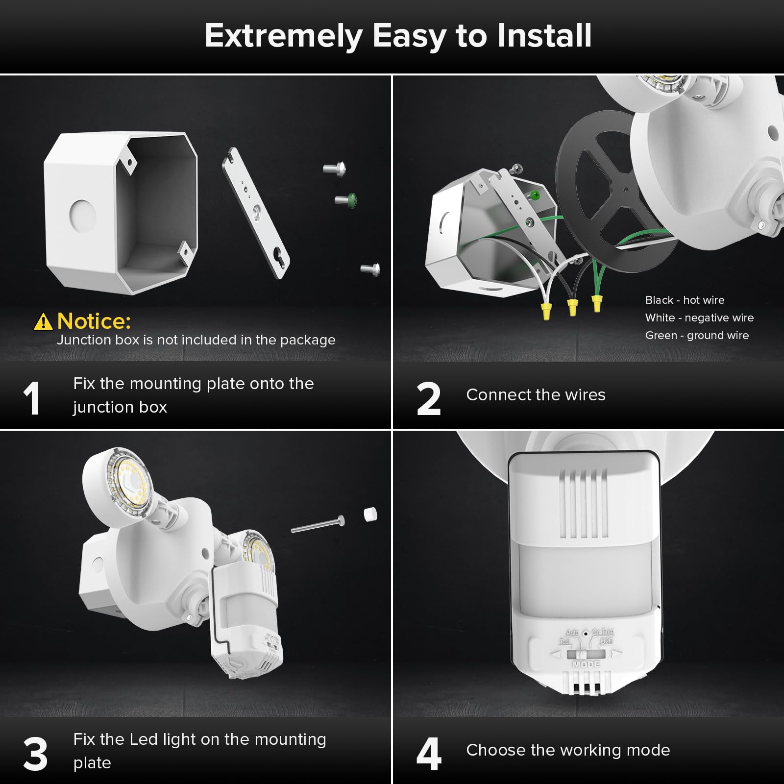 SANSI 25W Motion Sensor Outdoor Flood Light, 3000LM, 5000K Dusk to Dawn, 4 Modes, White, Model C2440-MW-25W